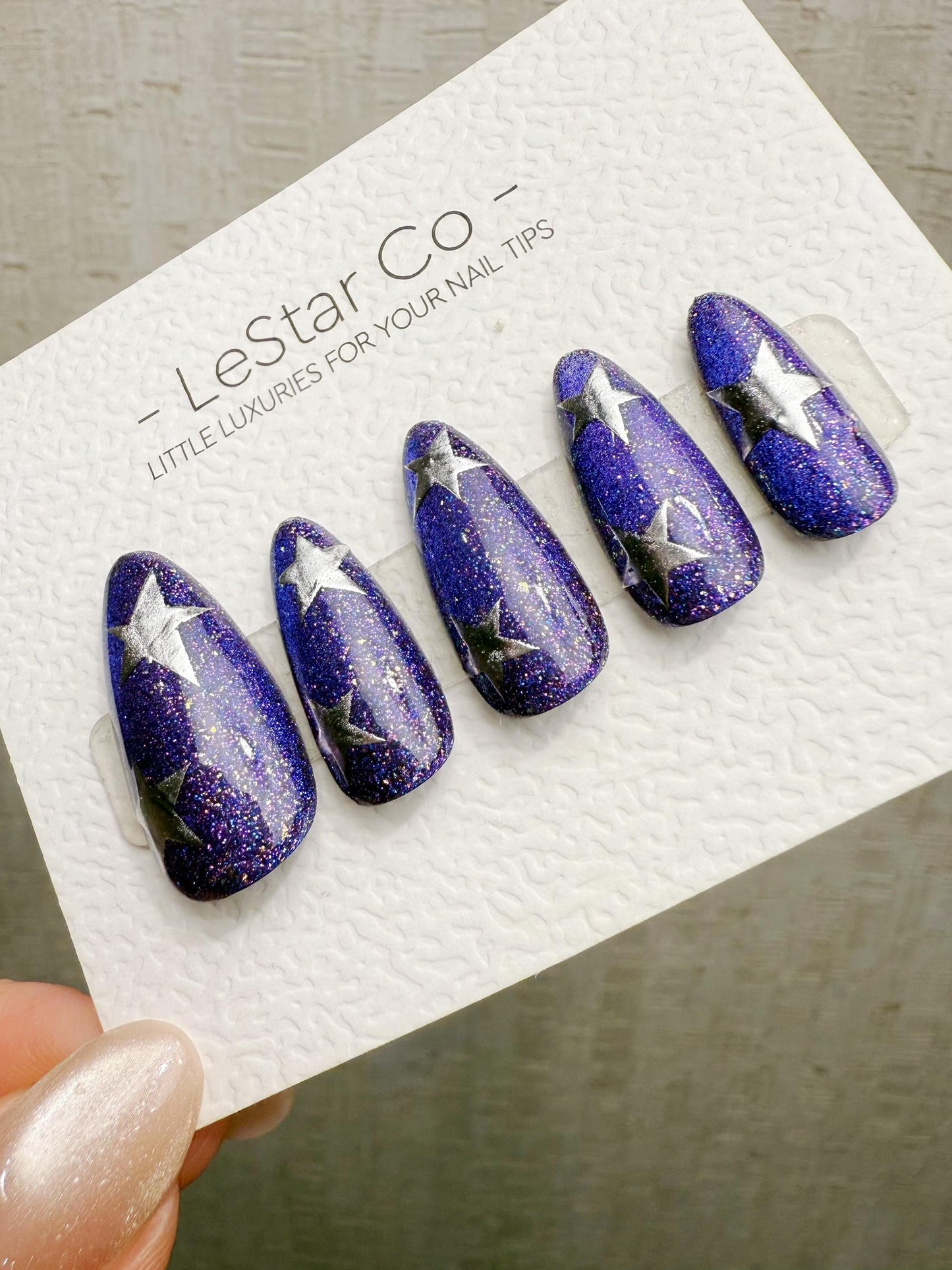Handmade Press On Midnight Starfield Cat Eye Gel Acrylic Nails 4for3 Timed Offer
