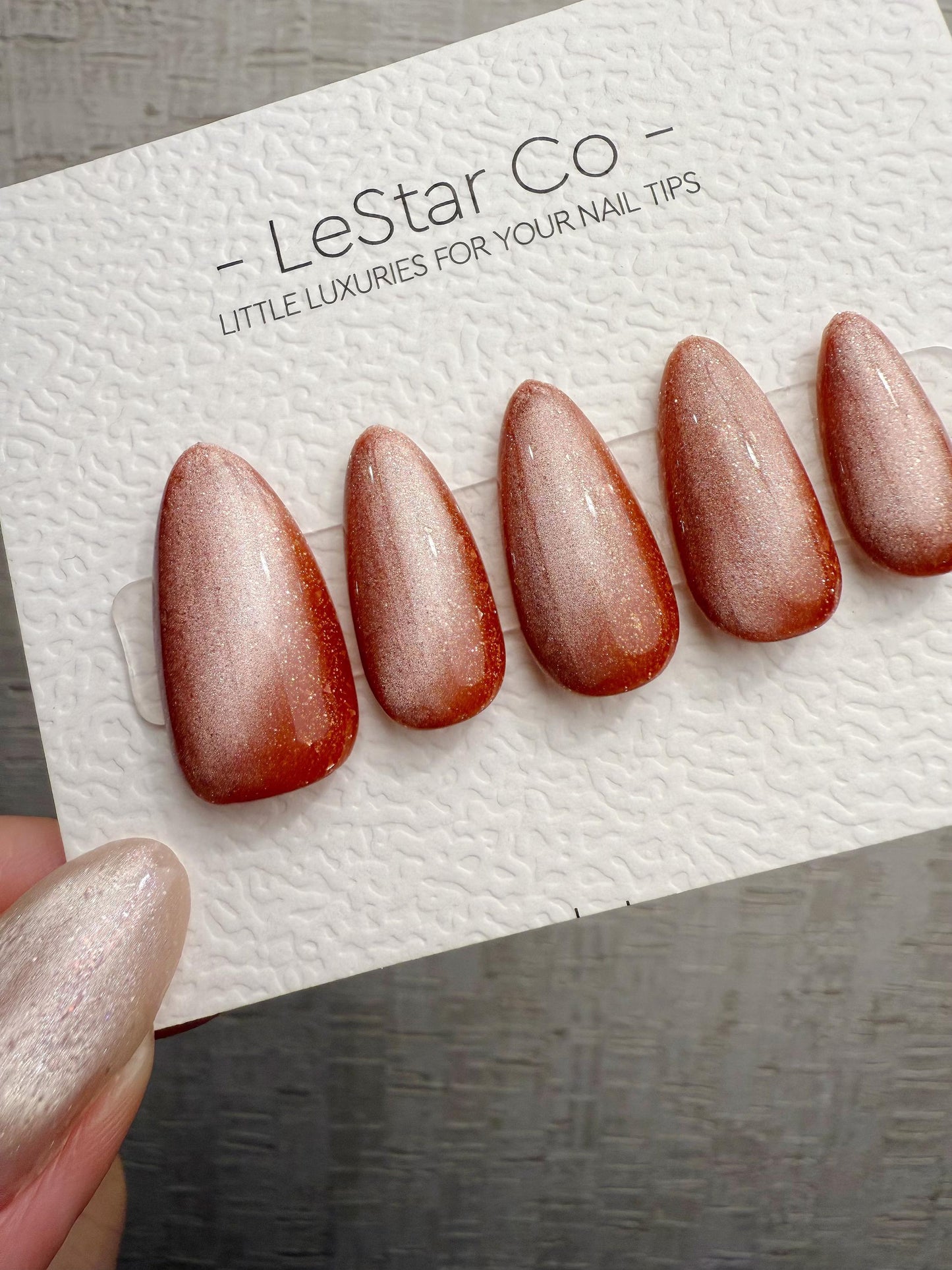 Handmade Press On Copper Flake Glow Cat Eye Gel Acrylic Nails 4for3 Timed Offer