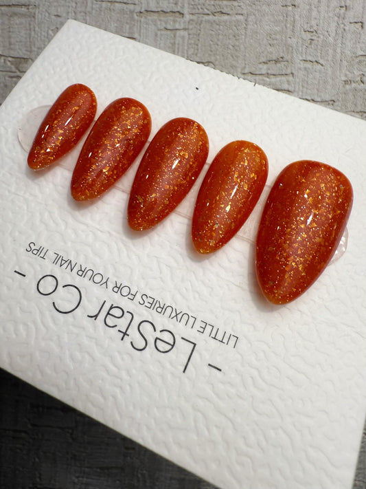 Handmade Press On Amber Candy Flake Gel Acrylic Nails 4for3 Timed Offer