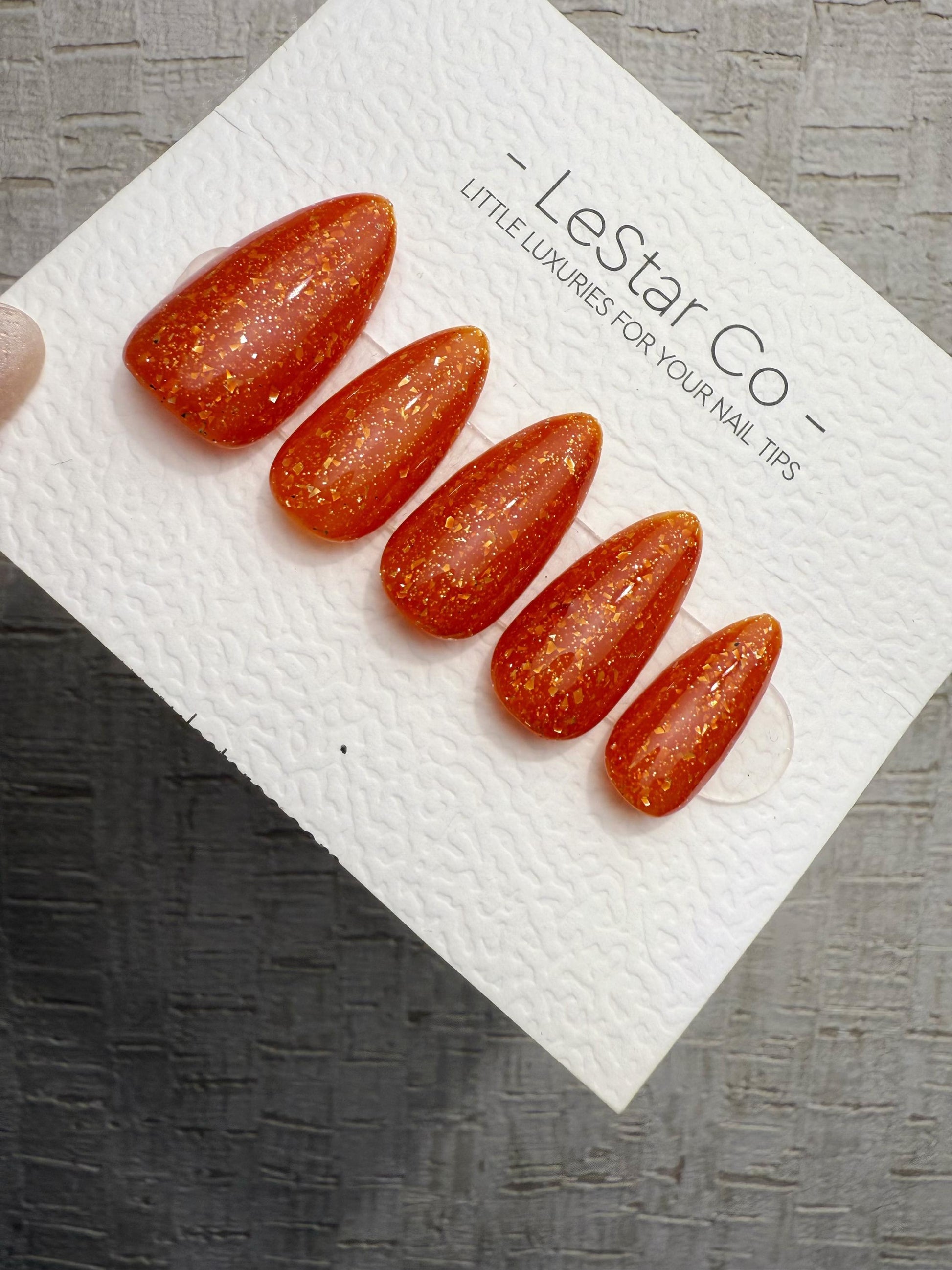 Handmade Press On Amber Candy Flake Gel Acrylic Nails 4for3 Timed Offer