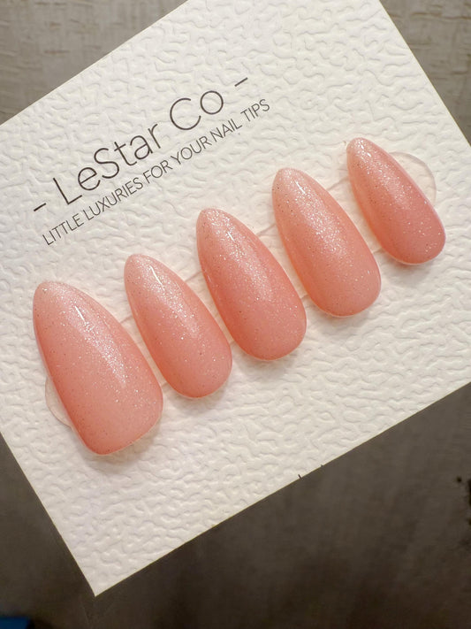 Handmade Press On Peach Milk Sparkle Gel Acrylic Nails 4for3 Timed Offer