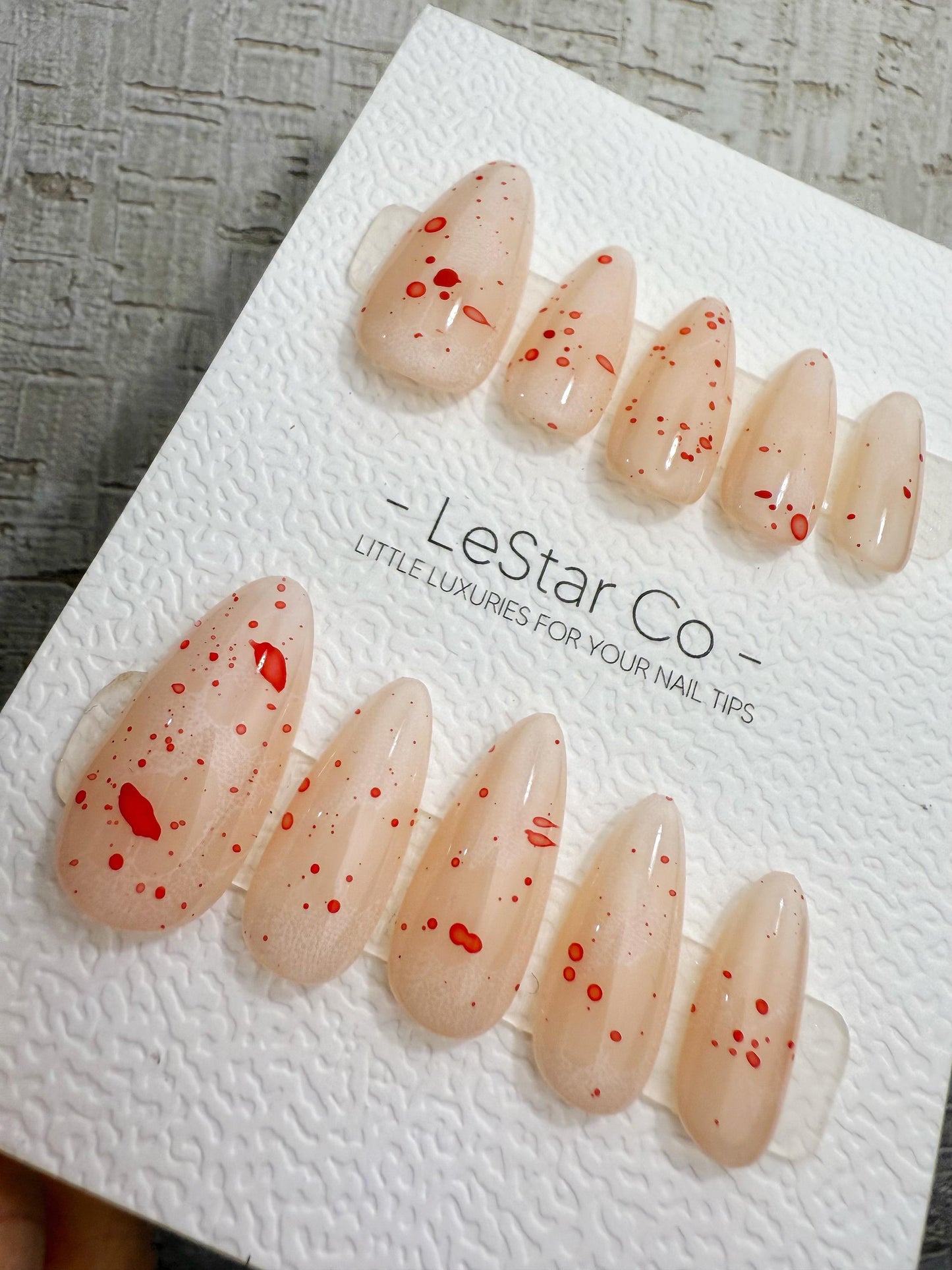 Handmade Press On Blush Blood Splatter Gel Acrylic Nails 4for3 Timed Offer