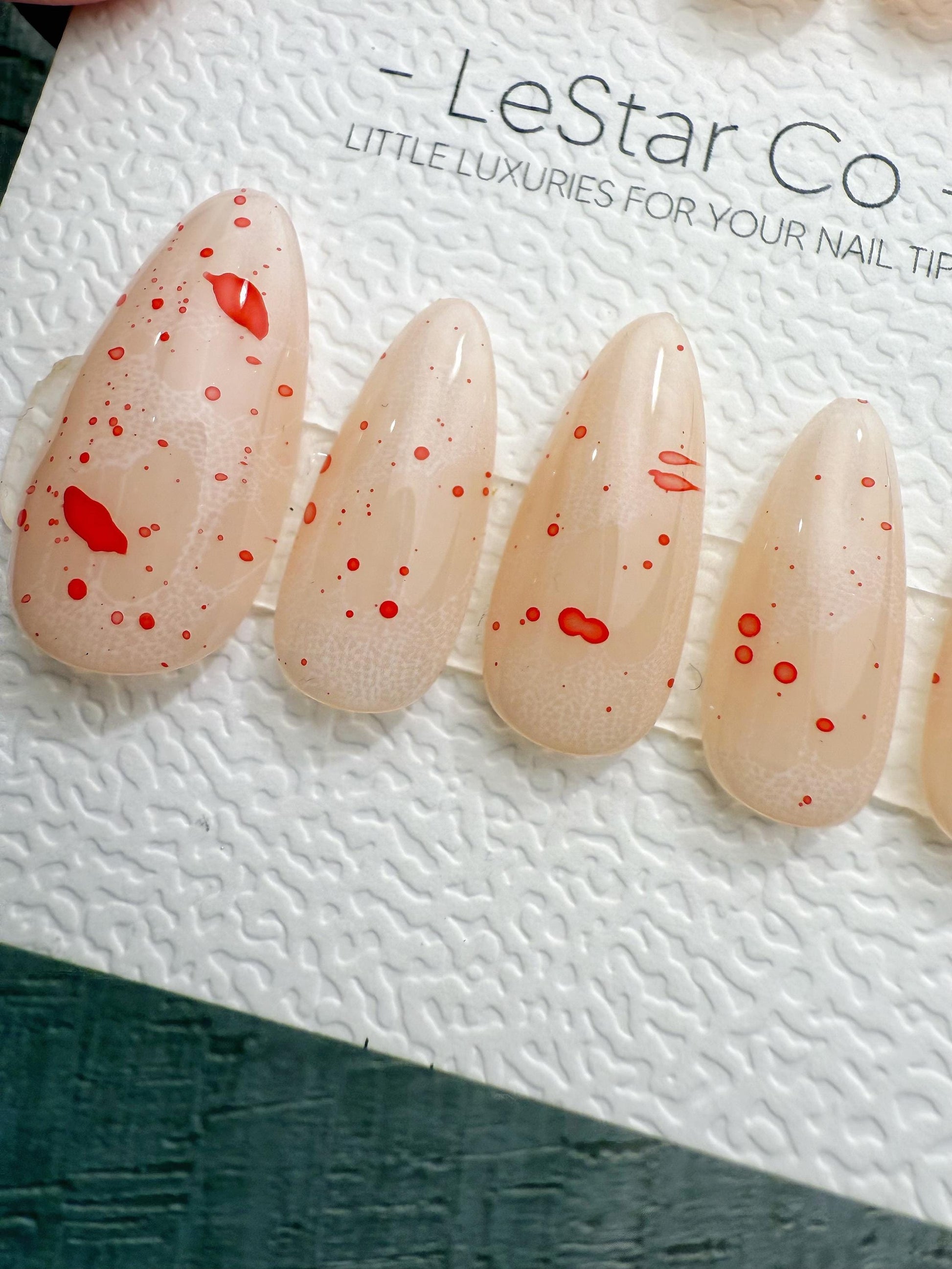 Handmade Press On Blush Blood Splatter Gel Acrylic Nails 4for3 Timed Offer