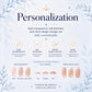 The image is a visual guide that provides information about personalized nail care, including options for base transparency, nail thickness, and minor design changes. It features examples of custom nail thicknesses and designs, as well as descriptions of the different nail styles available. The guide encourages the viewer to customize the details to create their perfect set, highlighting the flexibility and customization options in nail care.