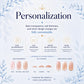 The image is a visual guide that provides information about personalized nail care, including options for base transparency, nail thickness, and minor design changes. It features examples of custom nail thicknesses and designs, as well as descriptions of the different nail styles available. The guide encourages the viewer to customize the details to create their perfect set, highlighting the flexibility and customization options in nail care.
