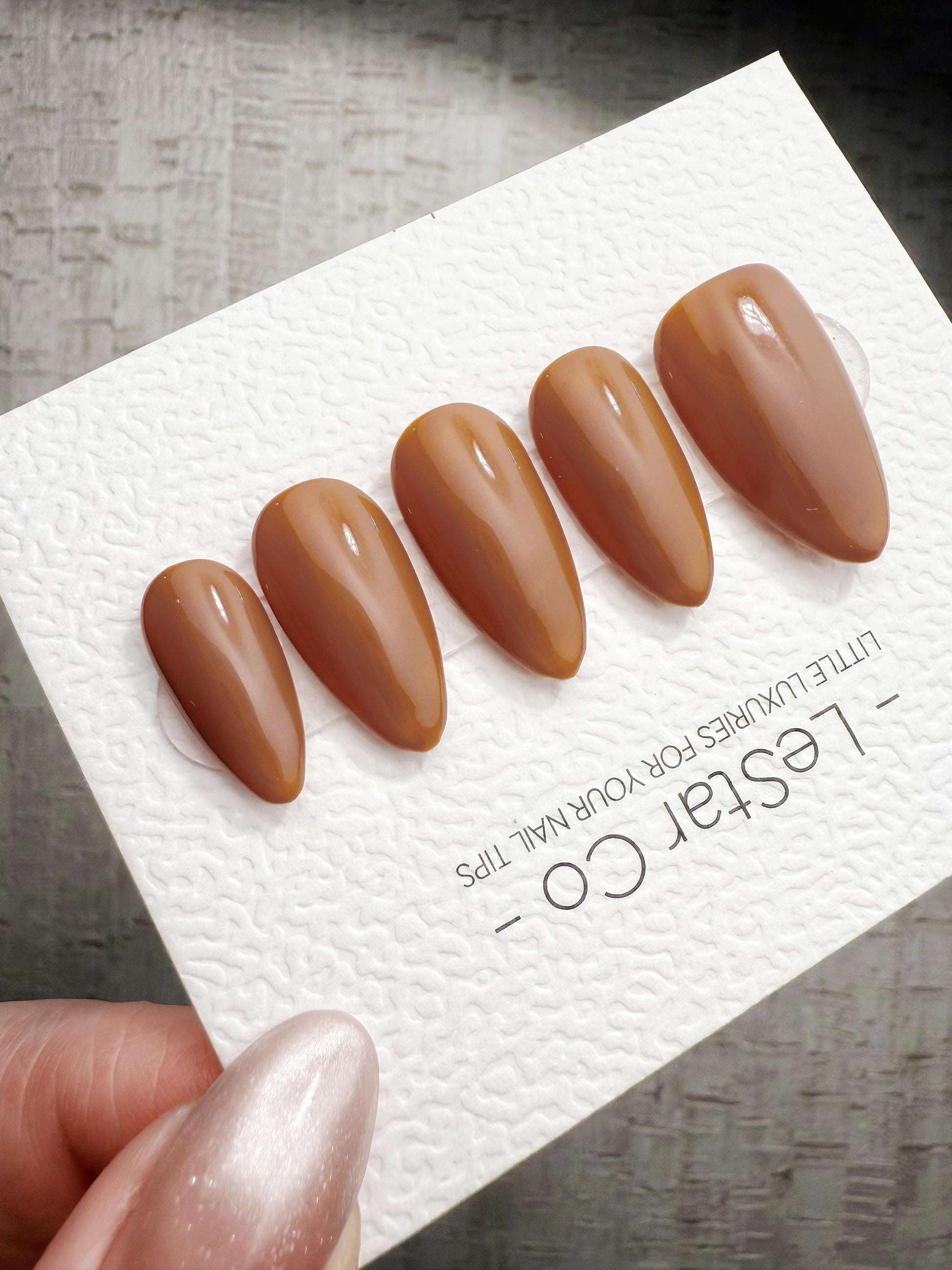Timed Offer 4 For 3) Handmade Press On Caramel Latte Gel Acrylic Nails