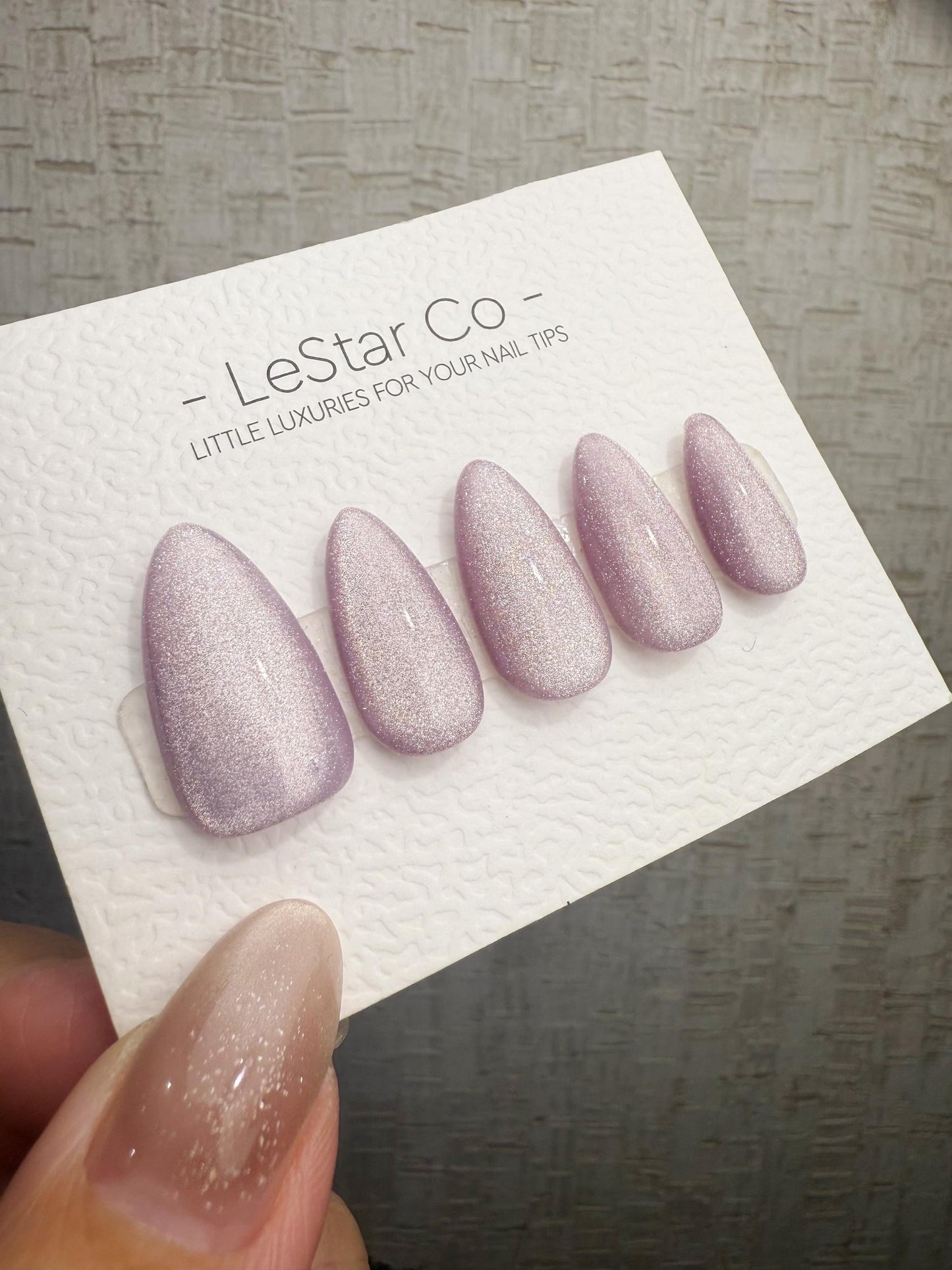 Timed Offer 4 For 3) Handmade Press On Stardust Lilac Gel Acrylic Nails