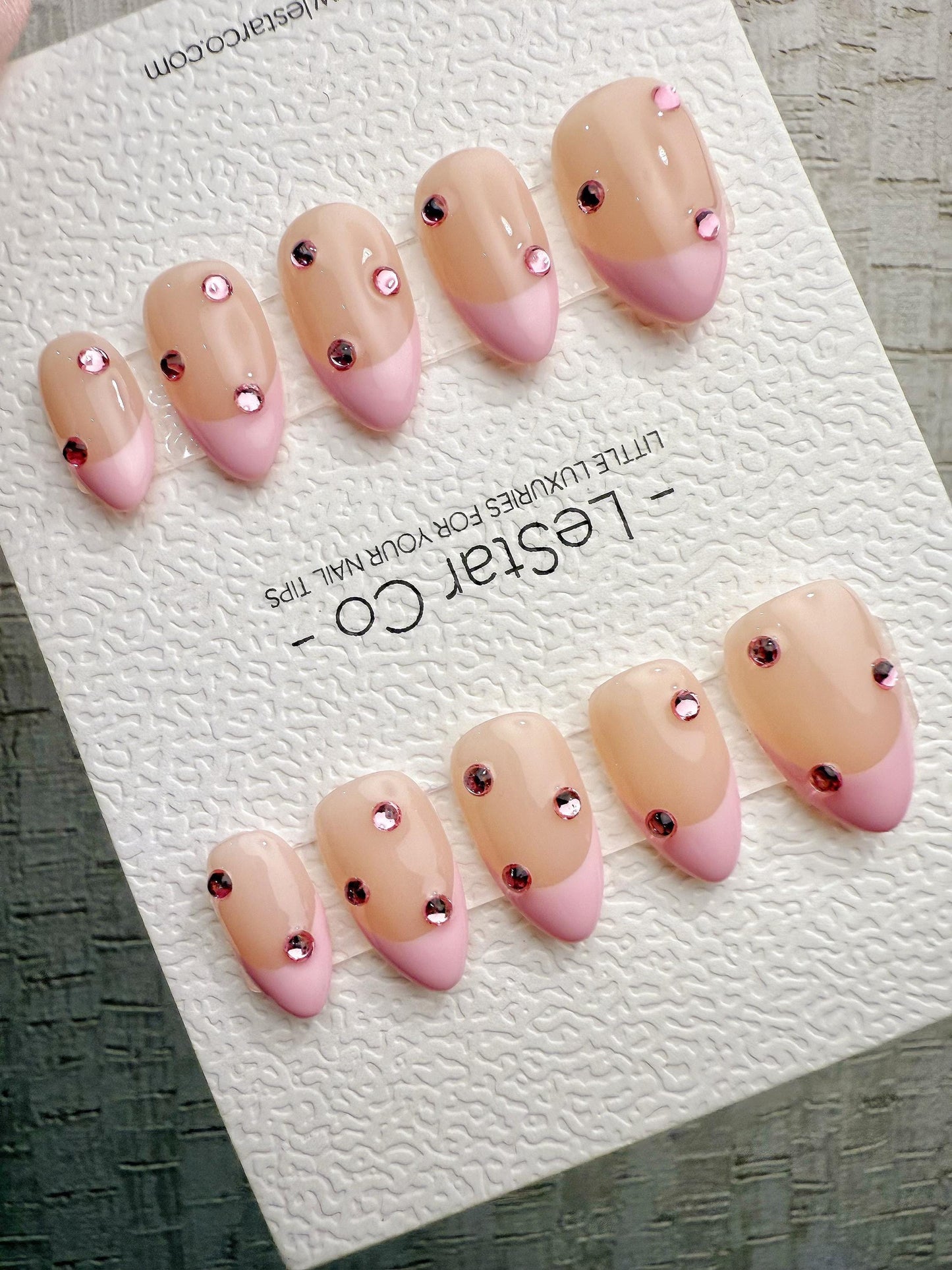 Handmade Press On Blush Gem French Gel Acrylic Nails 4for3 Timed Offer