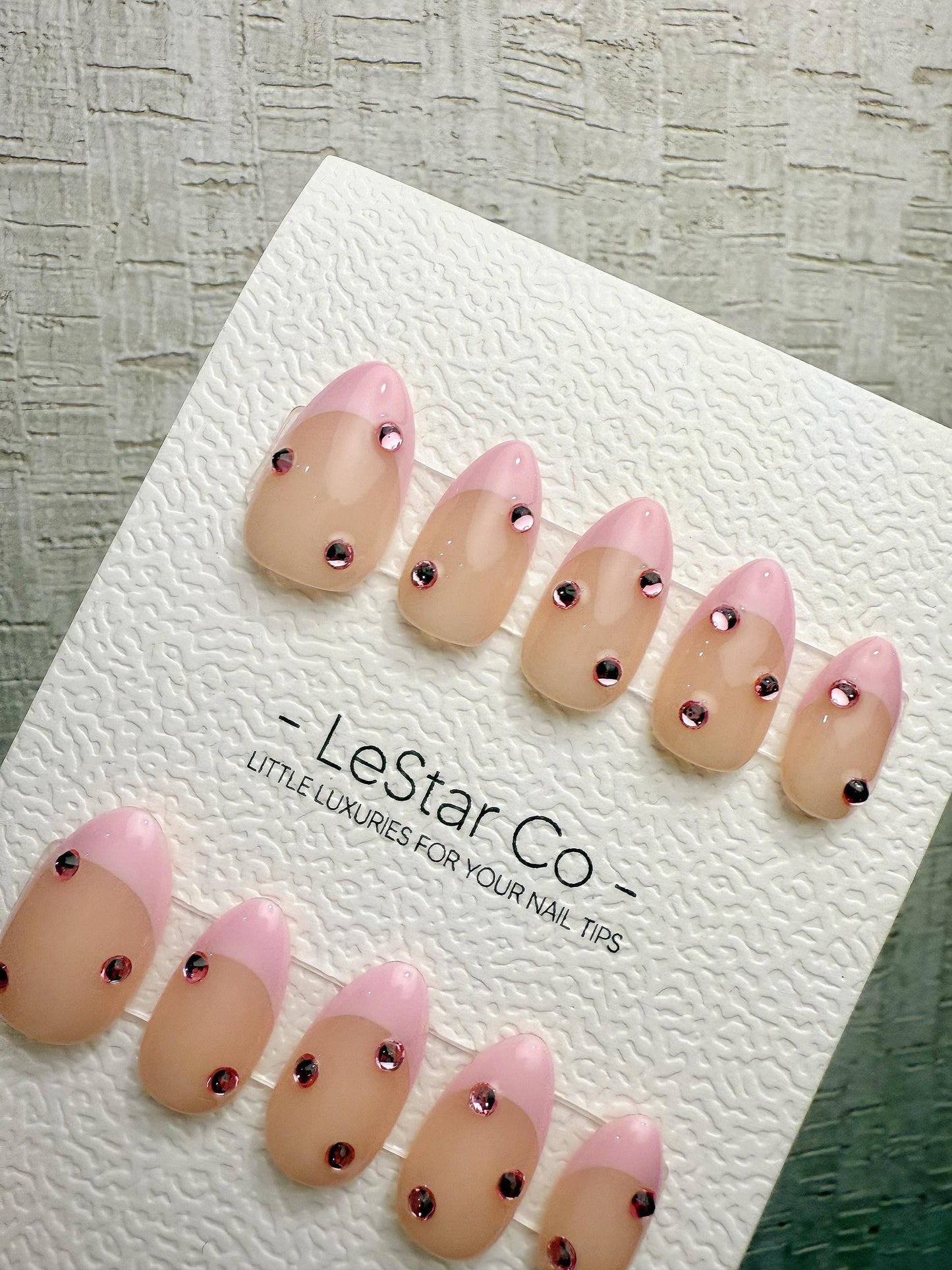 Handmade Press On Blush Gem French Gel Acrylic Nails 4for3 Timed Offer