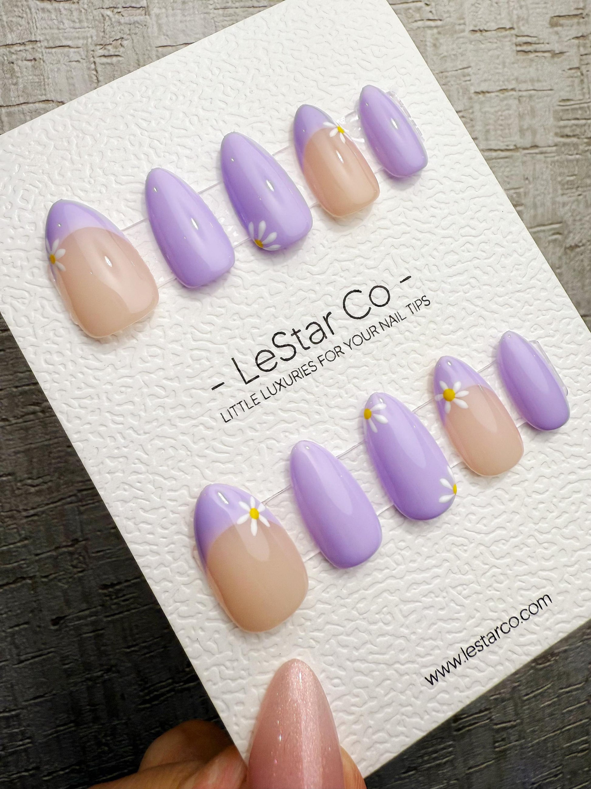 Handmade Press On Soft Purple Petals Gel Acrylic Nails 4for3 Timed Offer