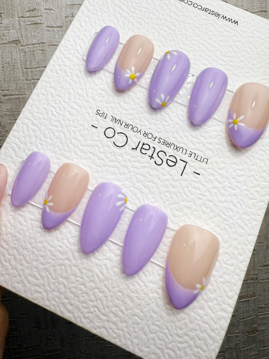 Handmade Press On Soft Purple Petals Gel Acrylic Nails 4for3 Timed Offer