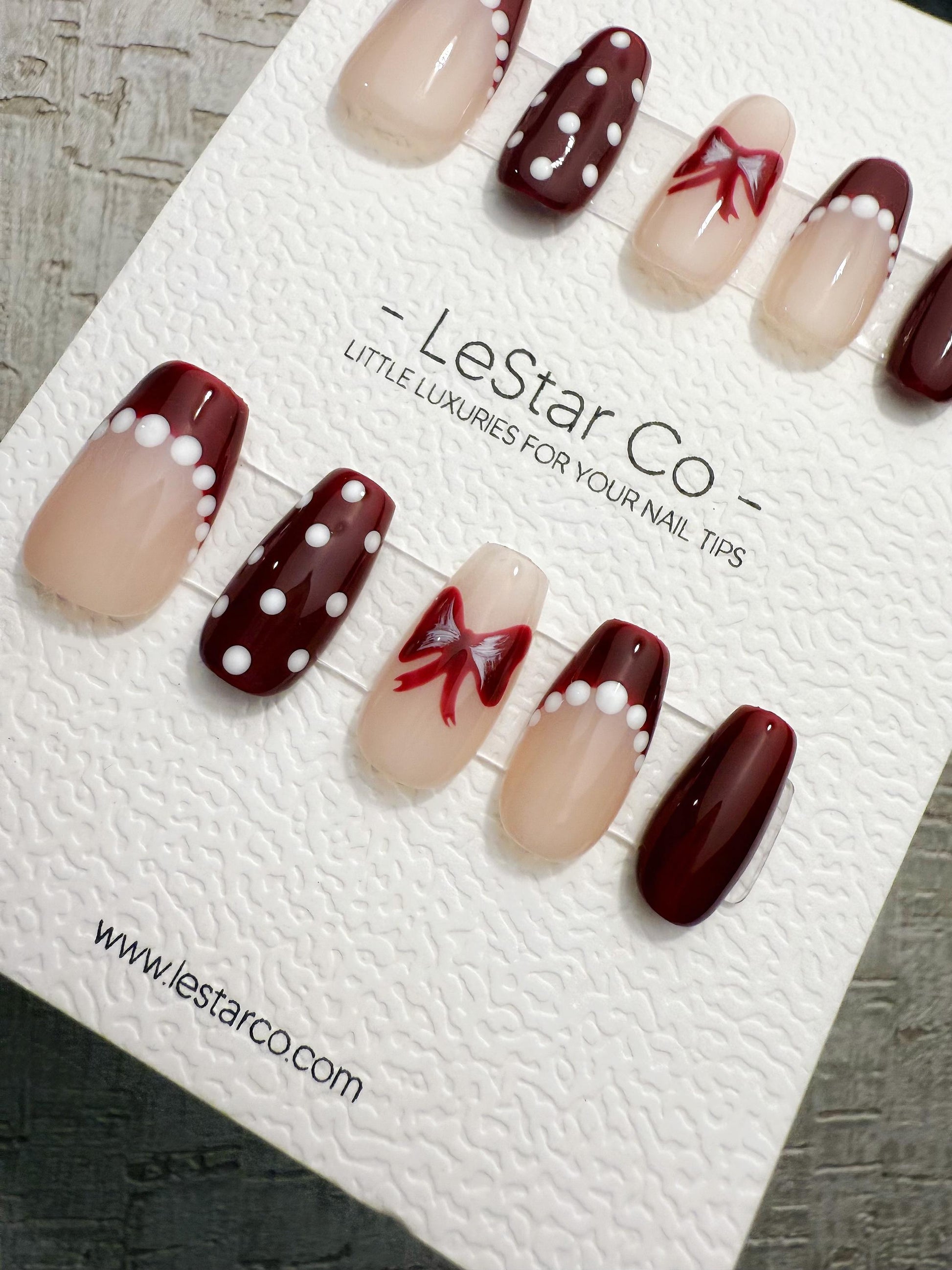 Handmade Press On Burgundy Polka French Gel Acrylic Nails 4for3 Timed Offer