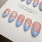 Handmade Press On Blue Blossom French Gel Acrylic Nails 4for3 Timed Offer