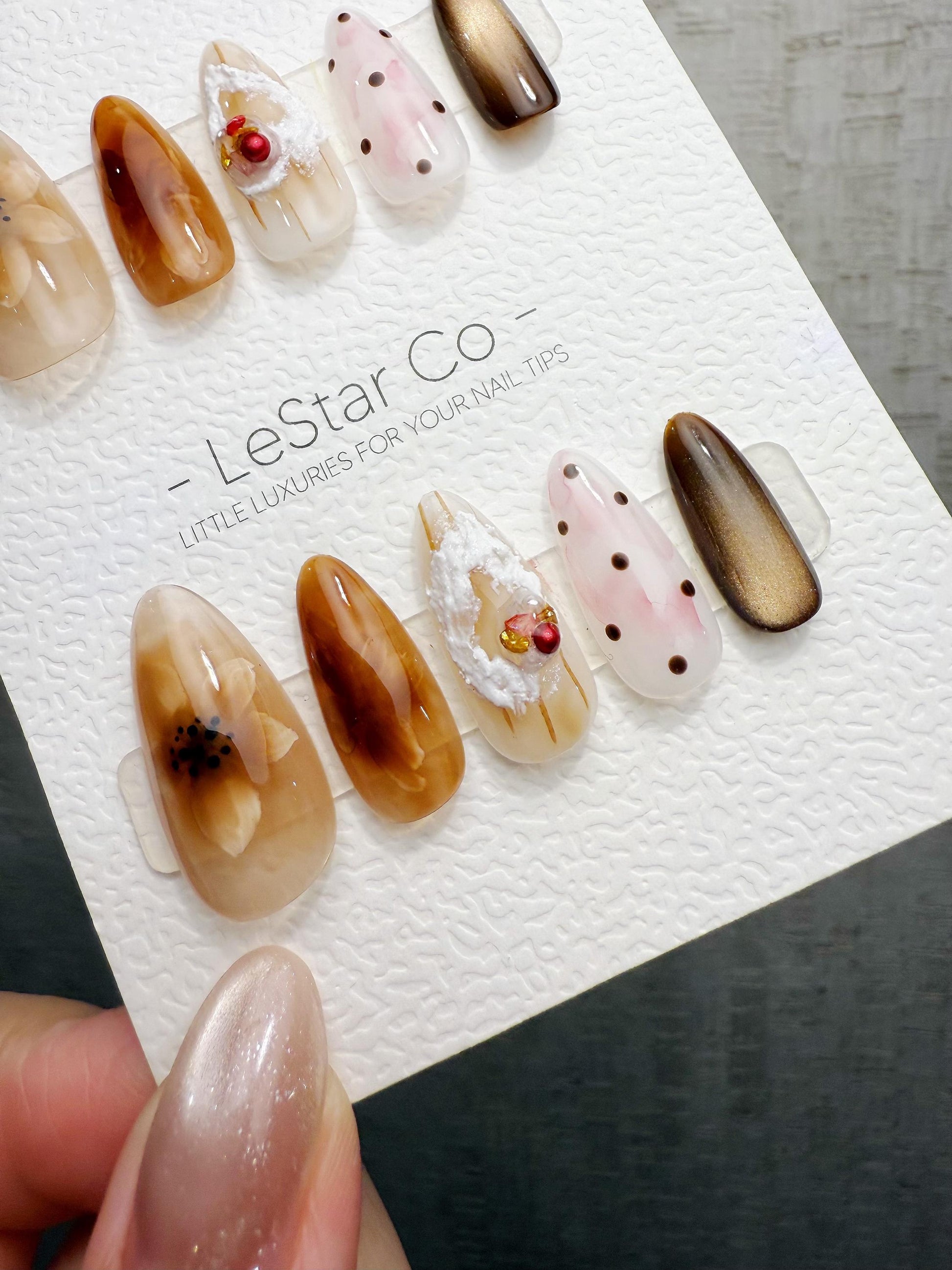 Handmade Press On Amber Dessert Nails Gel Acrylic Nails 4for3 Timed Offer