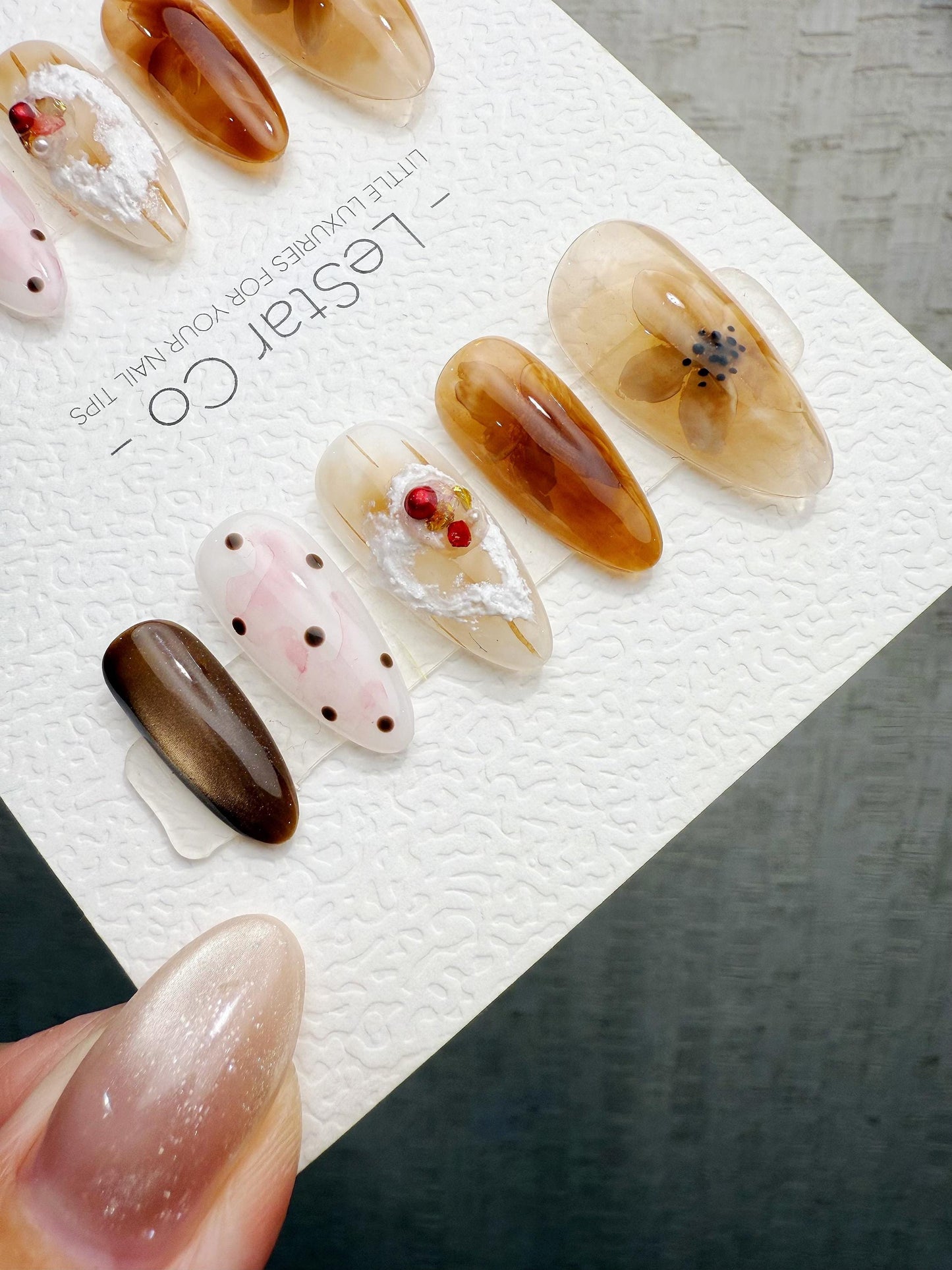 Handmade Press On Amber Dessert Nails Gel Acrylic Nails 4for3 Timed Offer