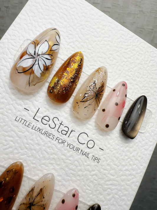 Handmade Press On Amber Ink Bloom Nails Gel Acrylic Nails 4for3 Timed Offer