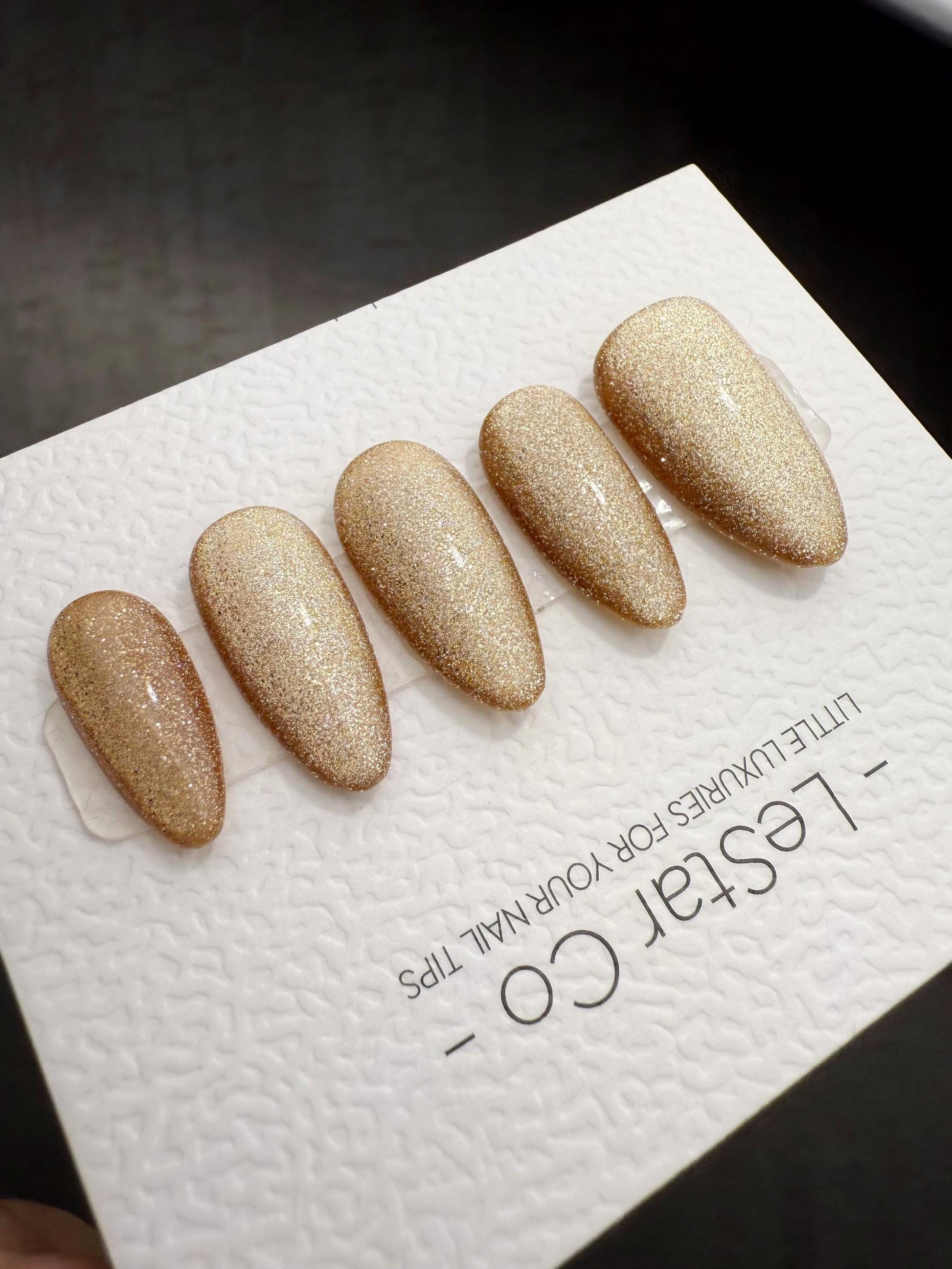 Timed Offer 4 For 3) Handmade Press On Champagne Stardust Gel Acrylic Nails