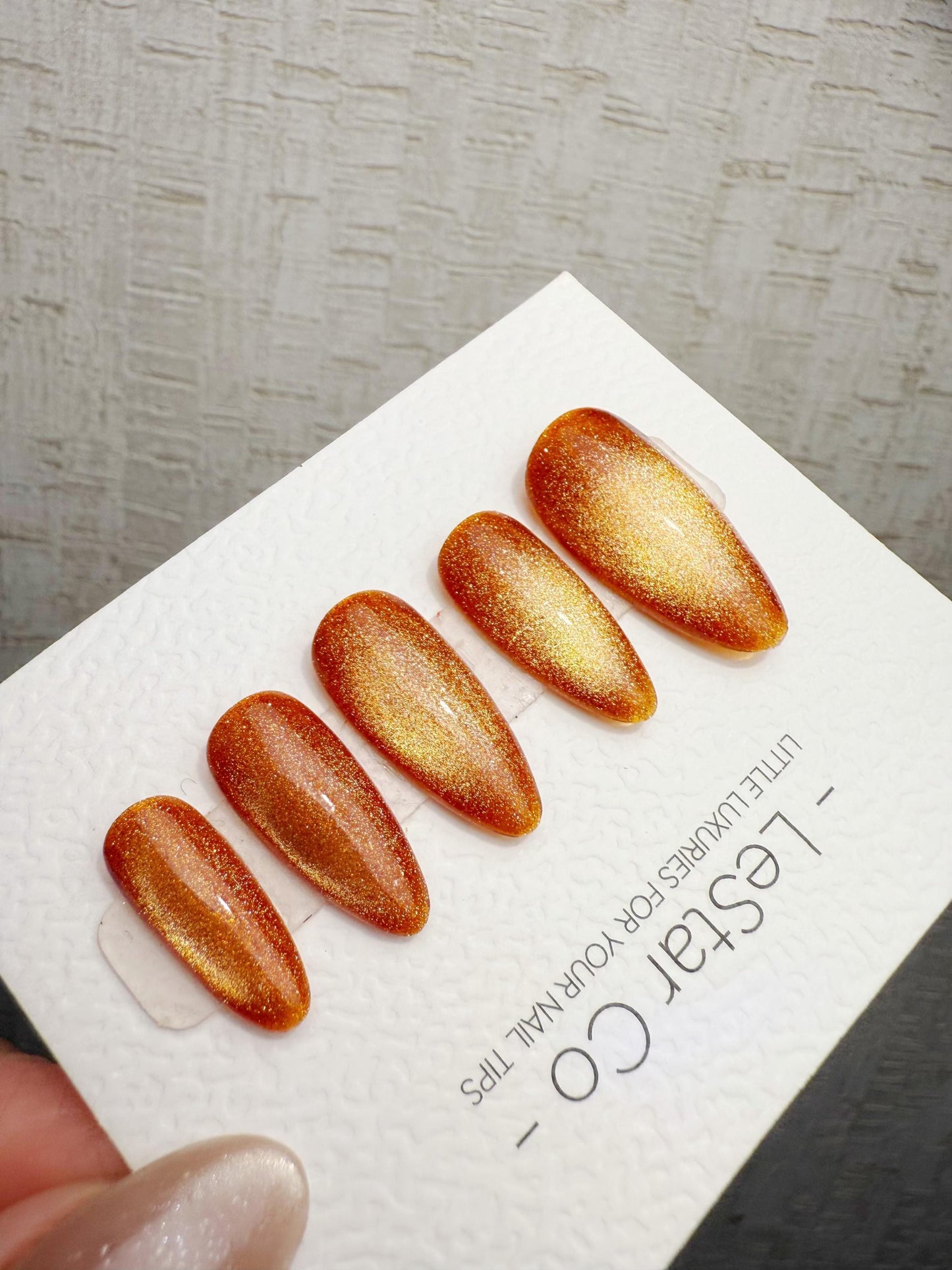 Handmade Press On Sunset Ember Glow Cat Eye Gel Acrylic Nails 4for3 Timed Offer