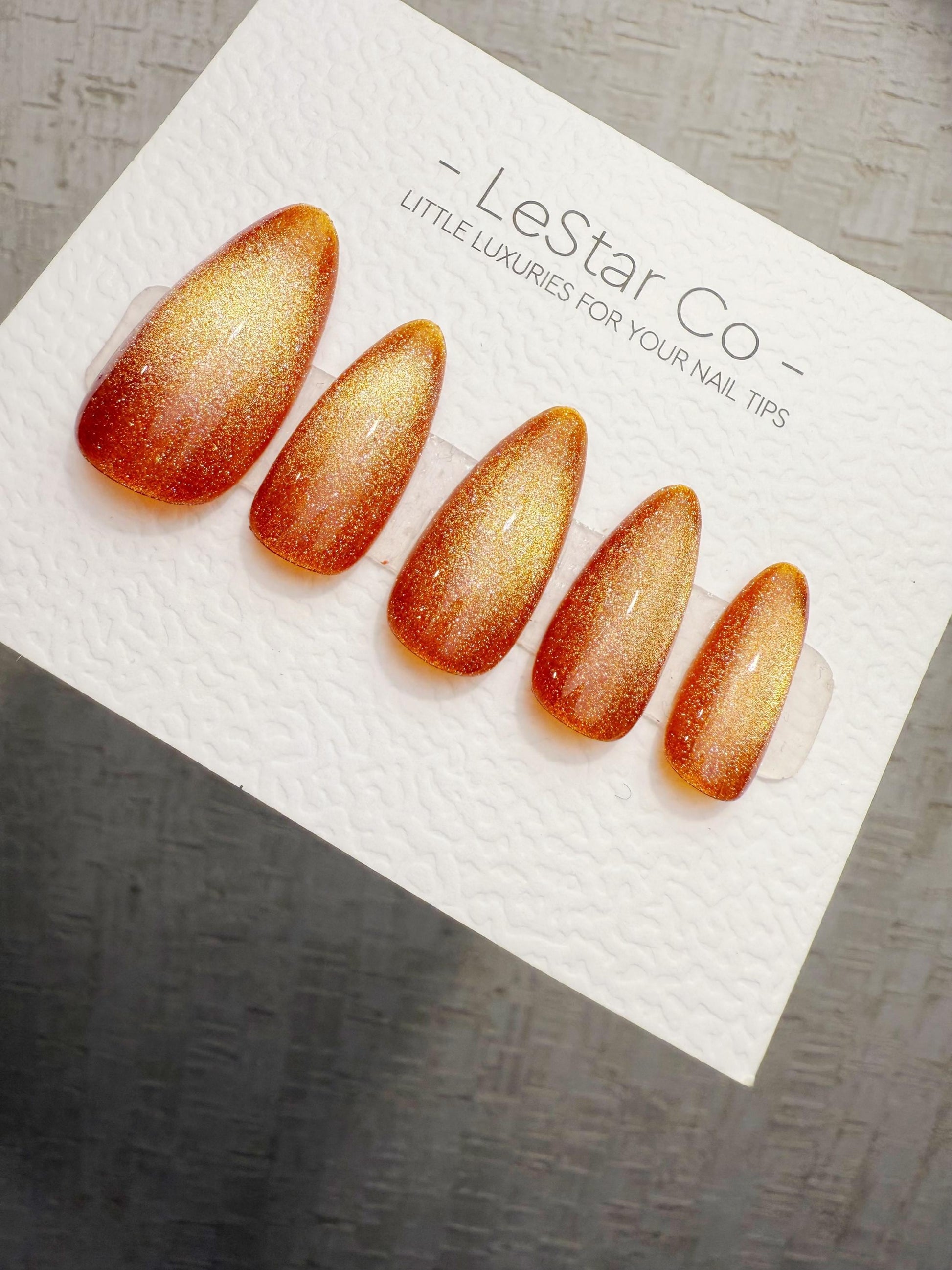 Handmade Press On Sunset Ember Glow Cat Eye Gel Acrylic Nails 4for3 Timed Offer