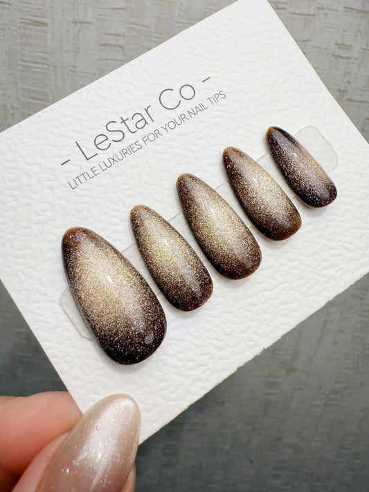 Handmade Press On Smoked Gold Cat Eye Cat Eye Gel Acrylic Nails 4for3 Timed Offer