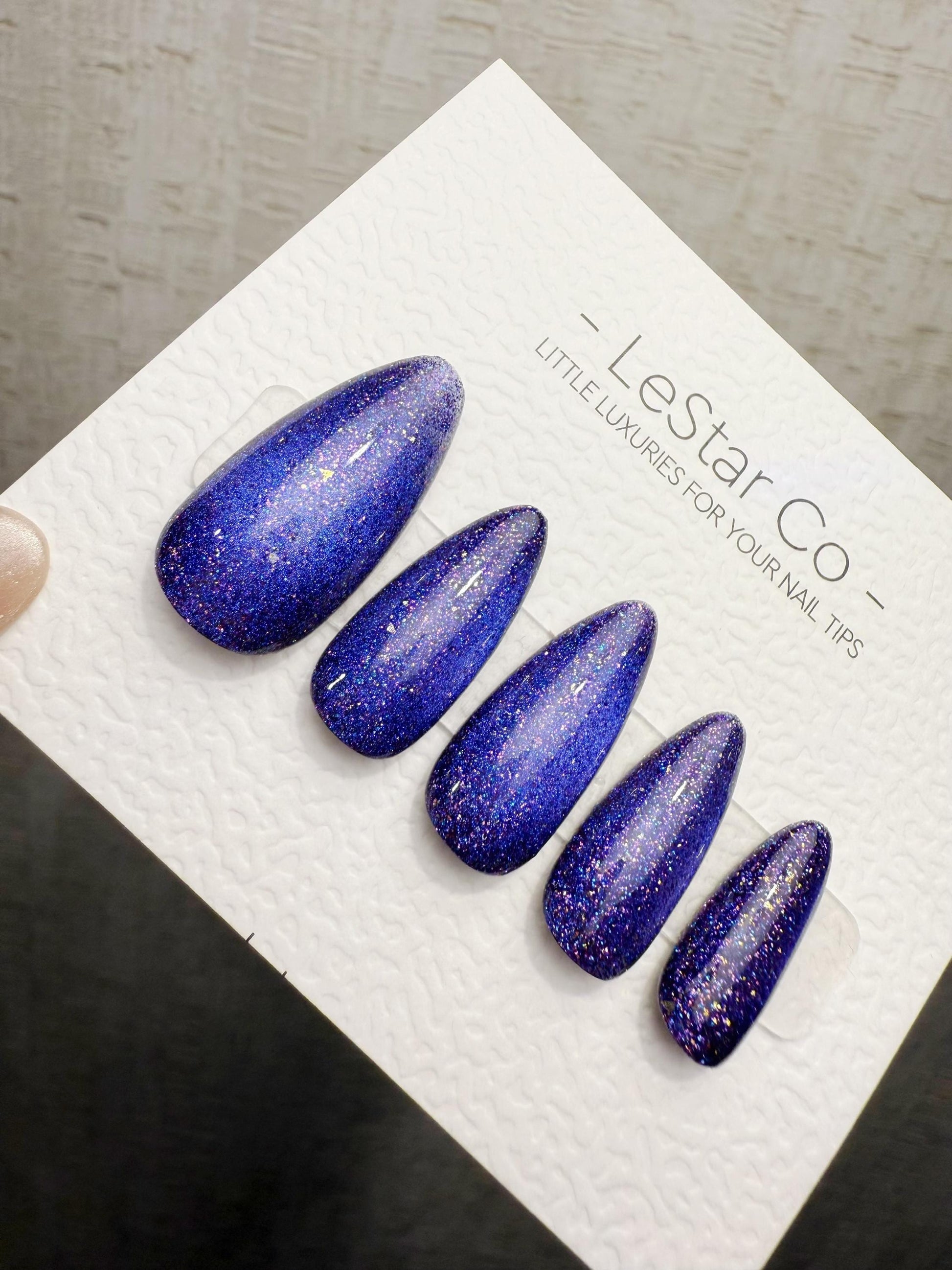 Handmade Press On Midnight Sapphire Dust Cat Eye Cat Eye Gel Acrylic Nails 4for3 Timed Offer