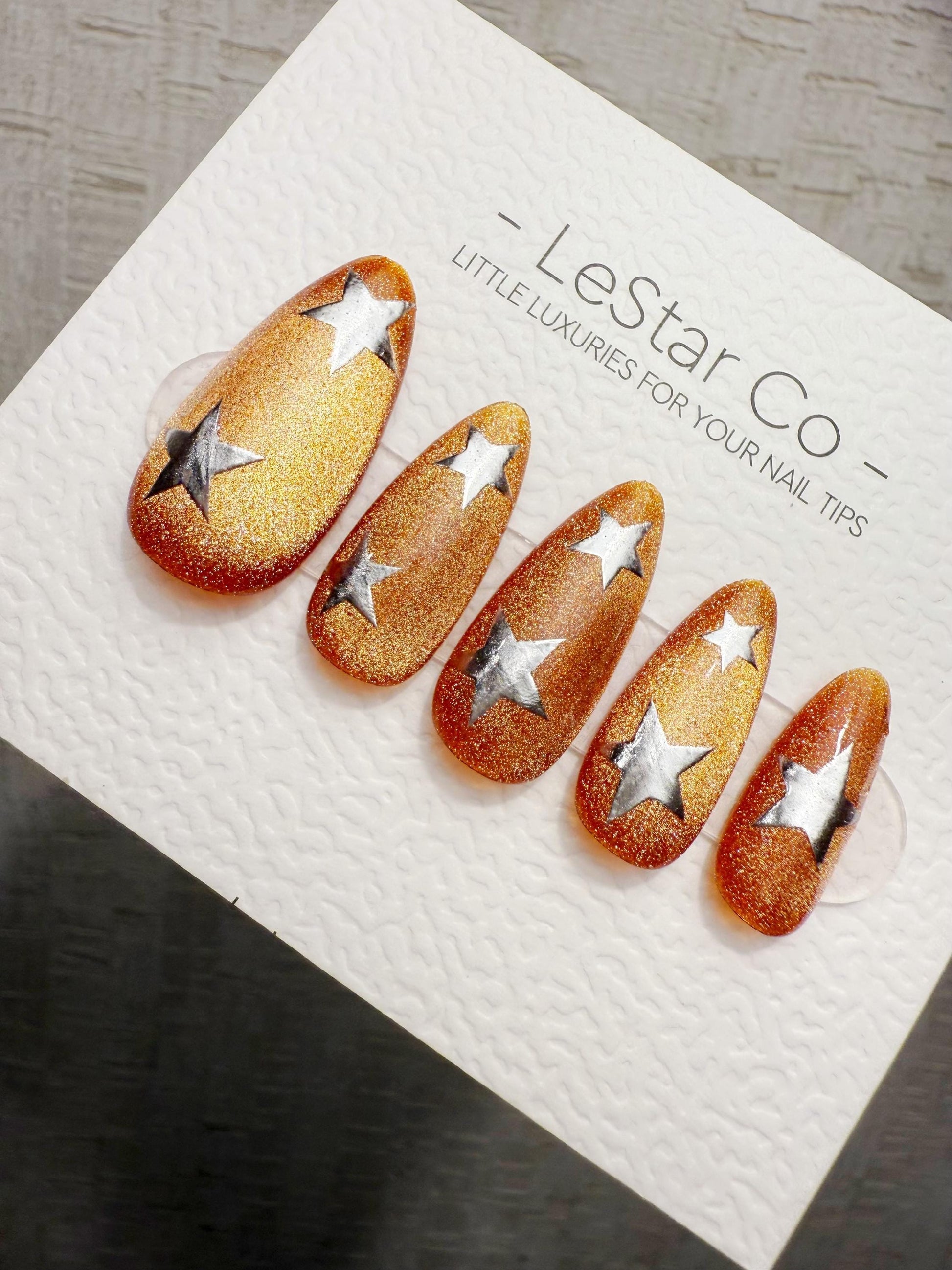 Handmade Press On Sunflare Stardust Cat Eye Gel Acrylic Nails 4for3 Timed Offer