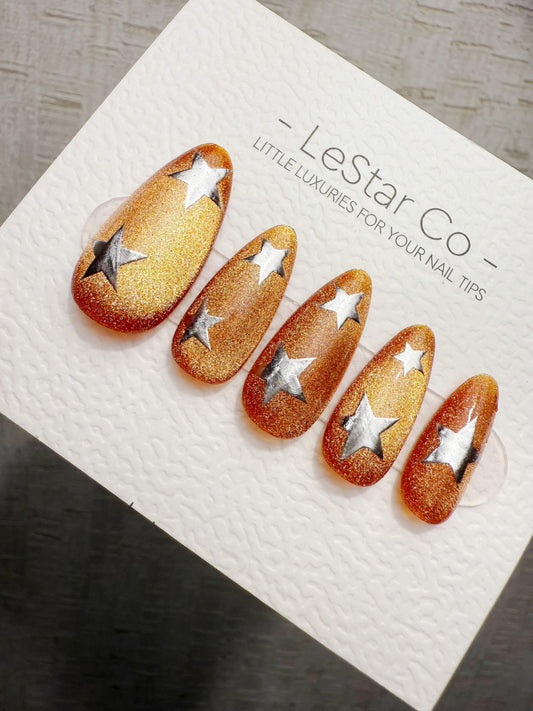 Handmade Press On Sunflare Stardust Cat Eye Gel Acrylic Nails 4for3 Timed Offer