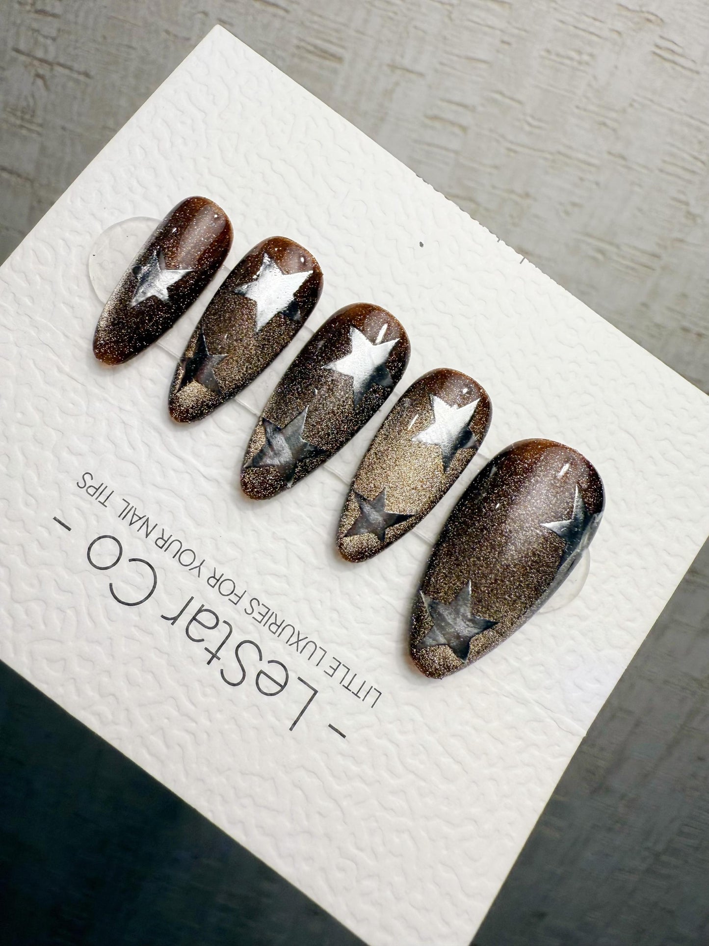 Handmade Press On Midnight Gold Stars Cat Eye Gel Acrylic Nails 4for3 Timed Offer