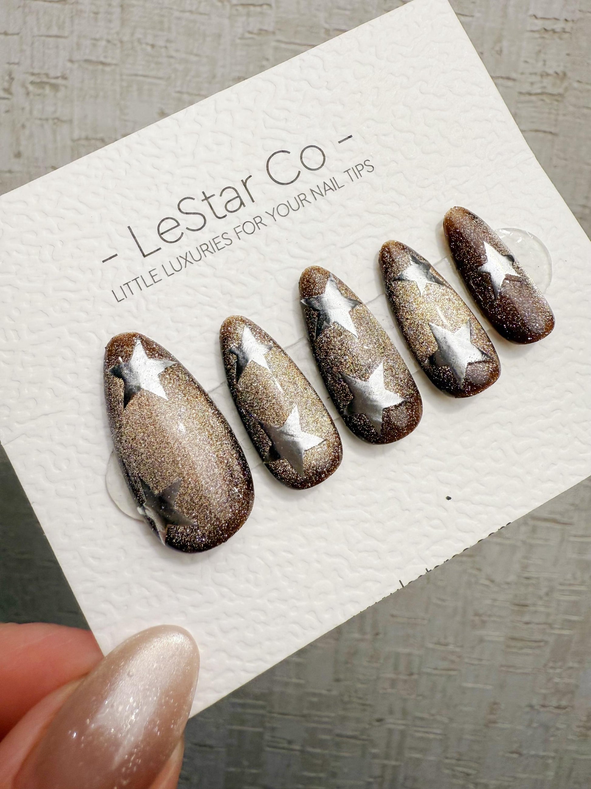 Handmade Press On Midnight Gold Stars Cat Eye Gel Acrylic Nails 4for3 Timed Offer