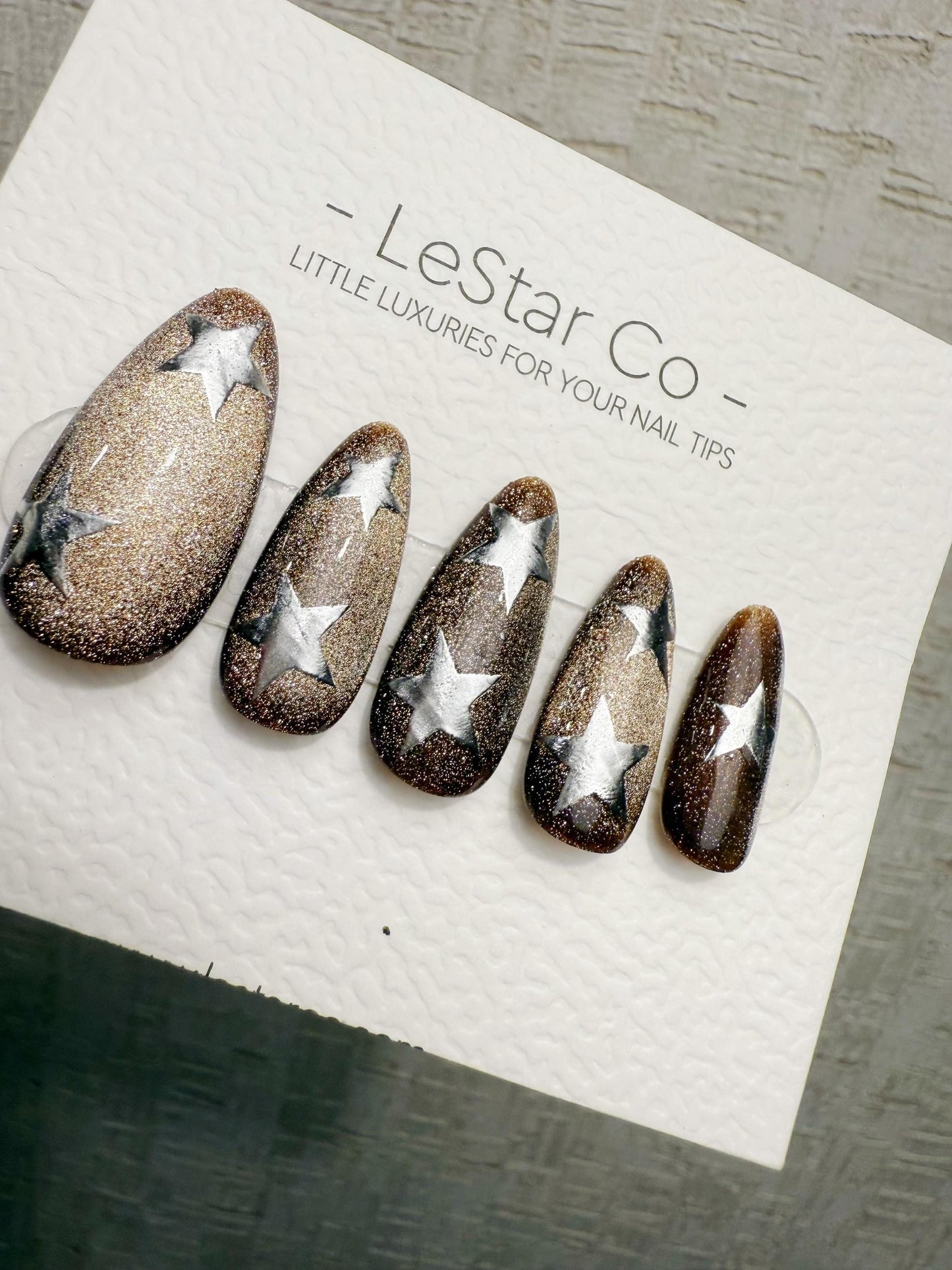 Handmade Press On Midnight Gold Stars Cat Eye Gel Acrylic Nails 4for3 Timed Offer