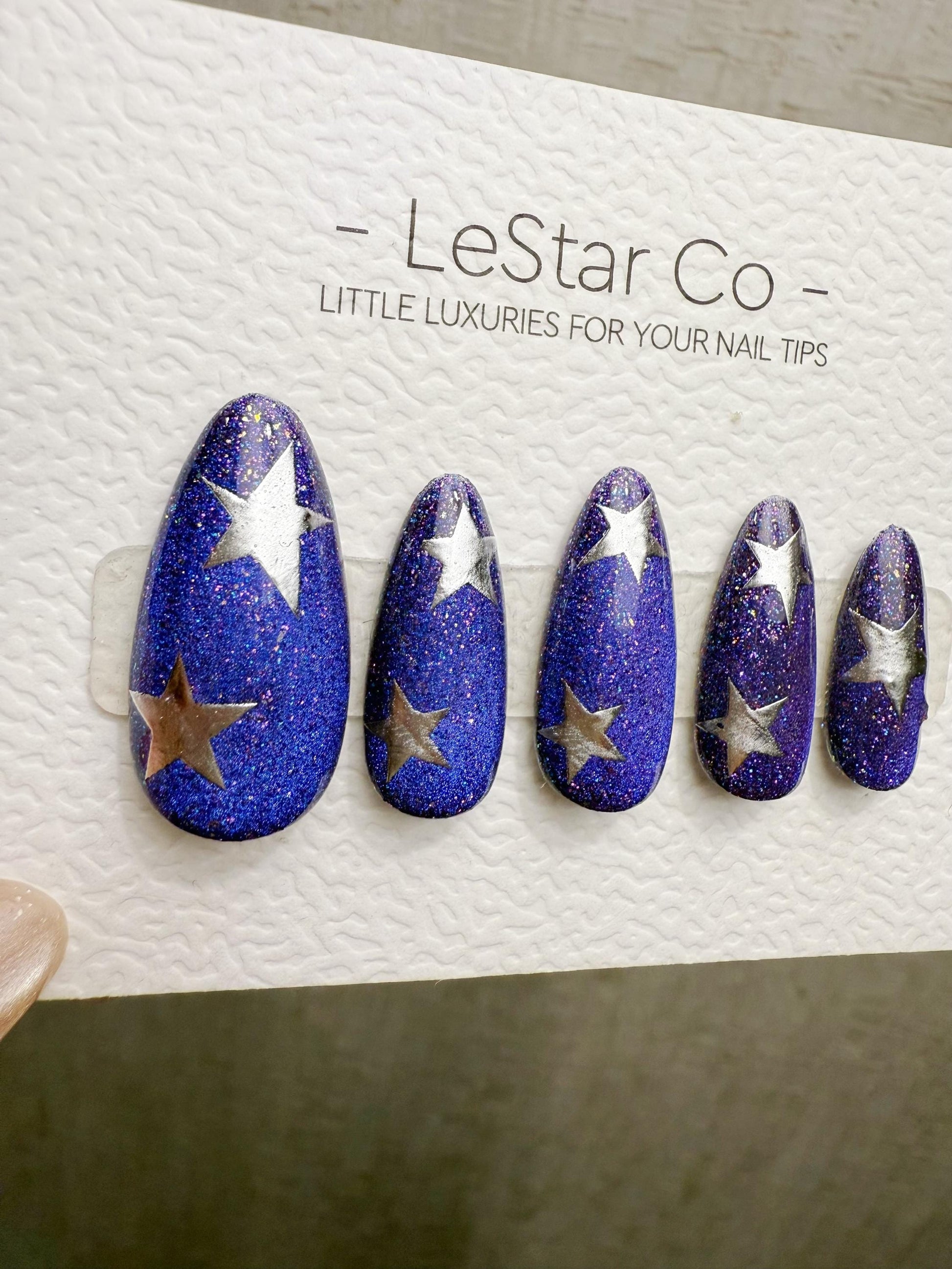 Handmade Press On Midnight Starfield Cat Eye Gel Acrylic Nails 4for3 Timed Offer