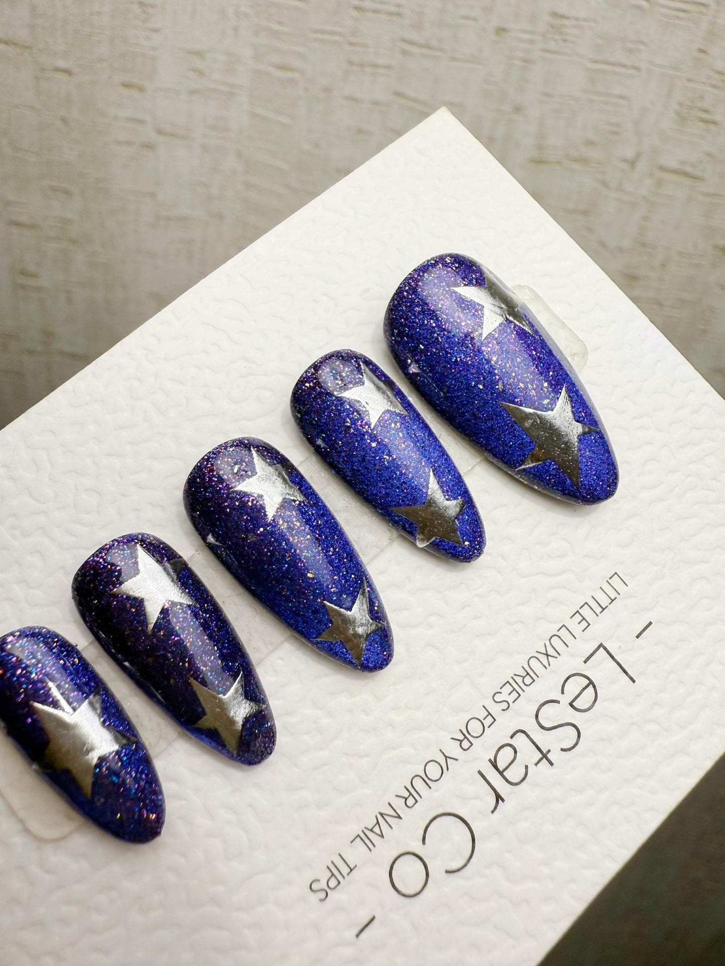 Handmade Press On Midnight Starfield Cat Eye Gel Acrylic Nails 4for3 Timed Offer