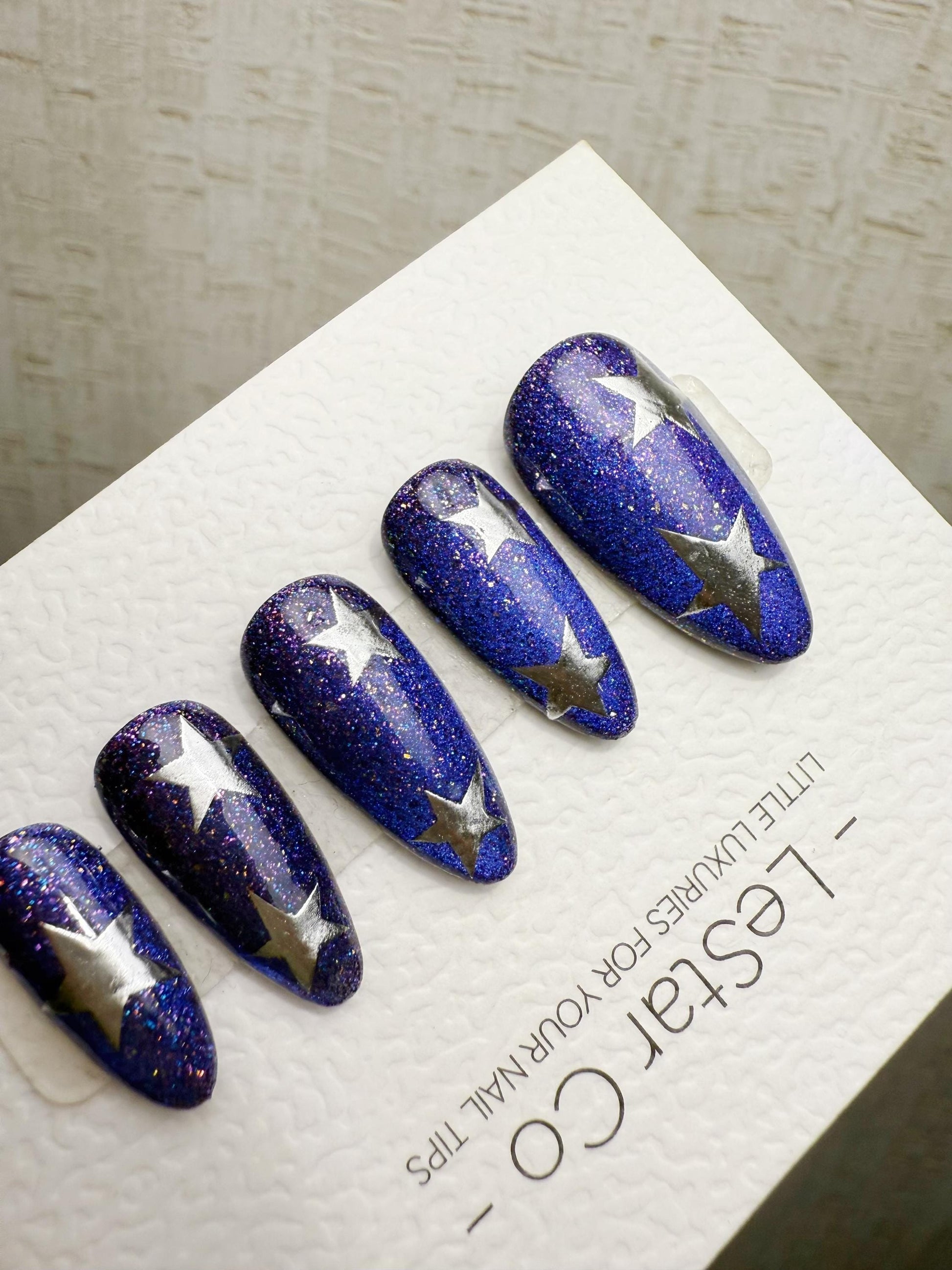 Handmade Press On Midnight Starfield Cat Eye Gel Acrylic Nails 4for3 Timed Offer