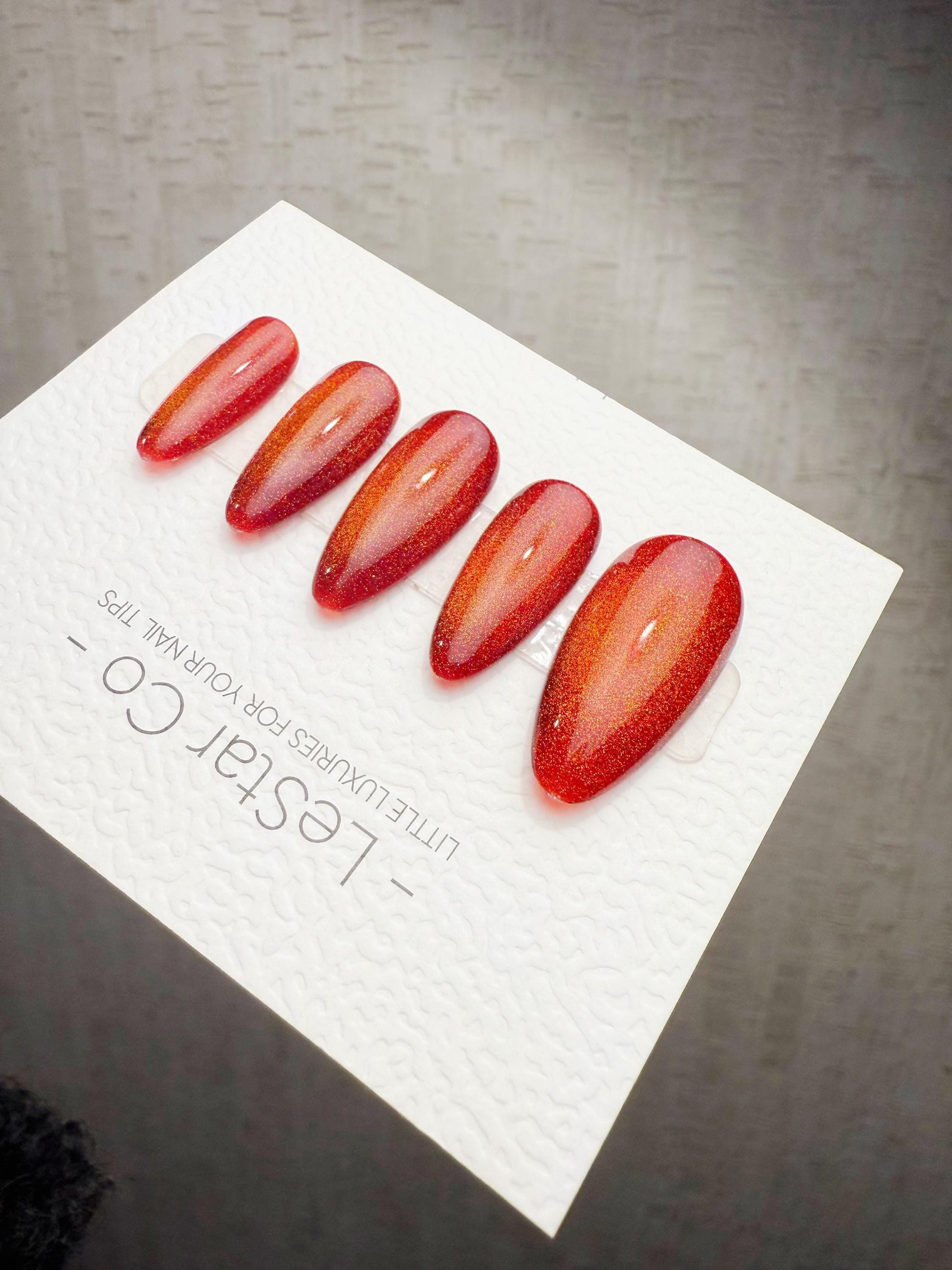 Timed Offer 4 For 3) Handmade Press On Ruby Flame Cat Eye Gel Acrylic Nails