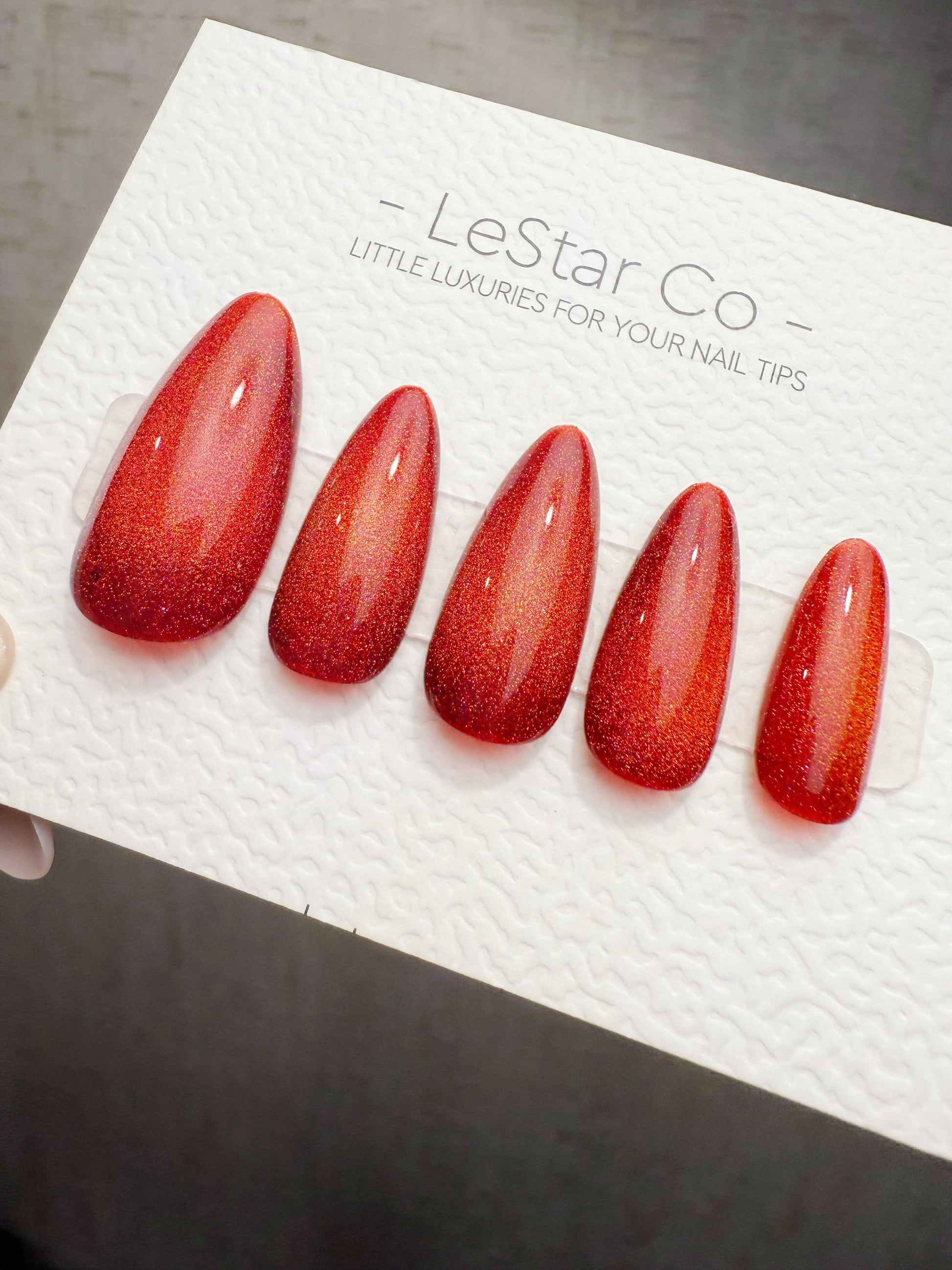 Timed Offer 4 For 3) Handmade Press On Ruby Flame Cat Eye Gel Acrylic Nails