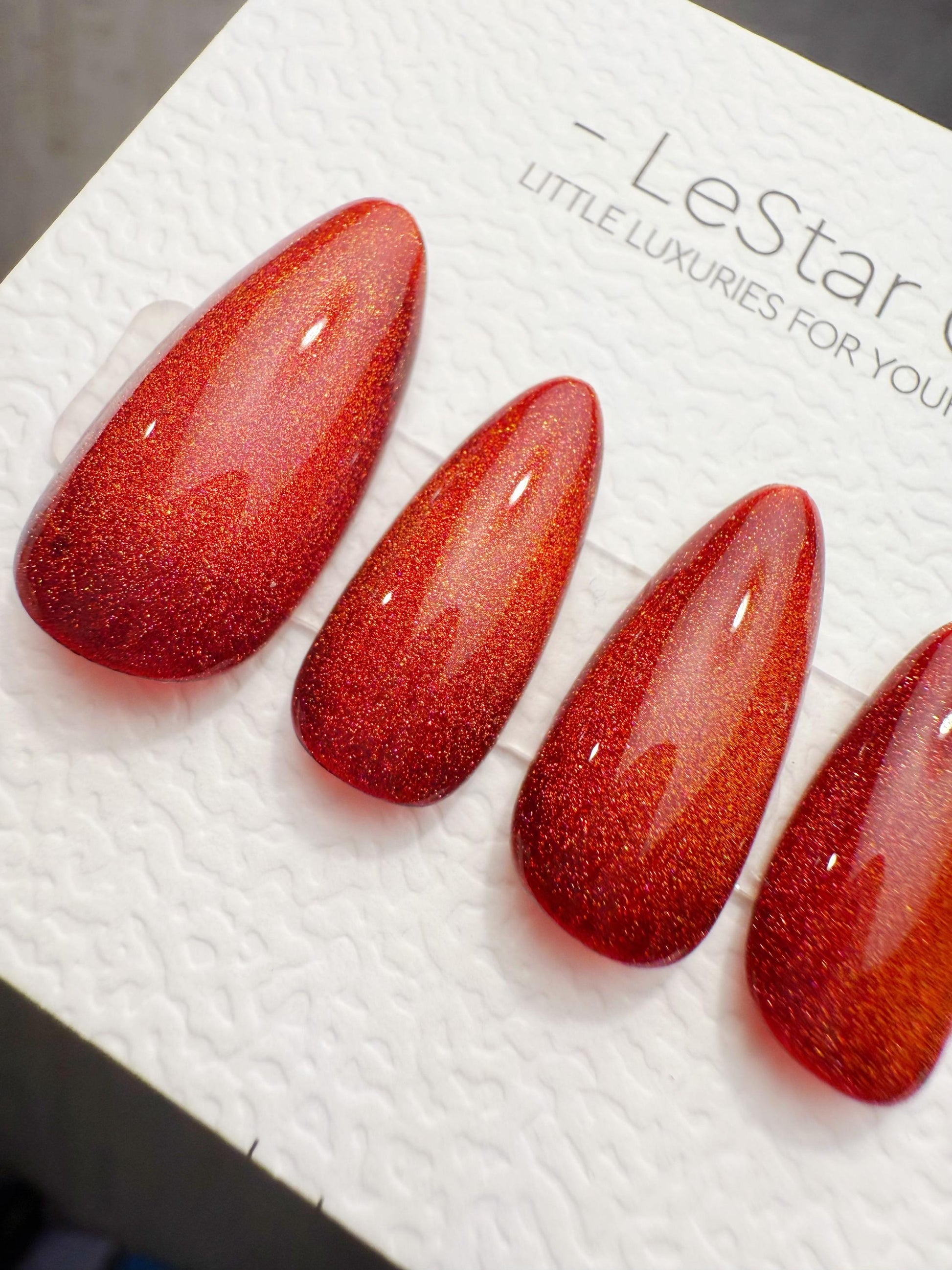Timed Offer 4 For 3) Handmade Press On Ruby Flame Cat Eye Gel Acrylic Nails