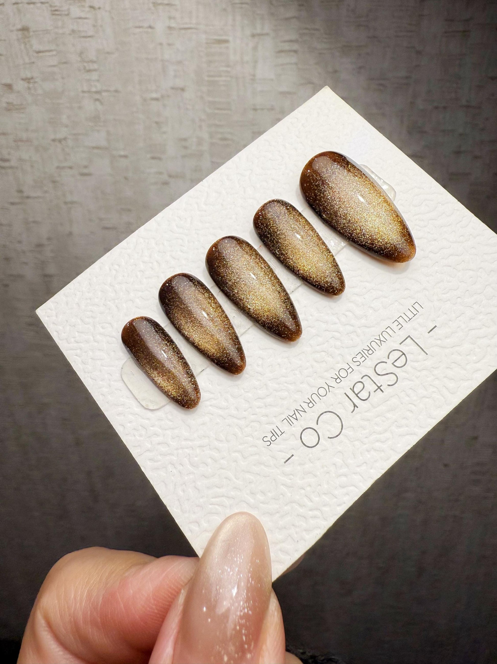 Timed Offer 4 For 3) Handmade Press On Eclipse Gold Cat Eye Gel Acrylic Nails