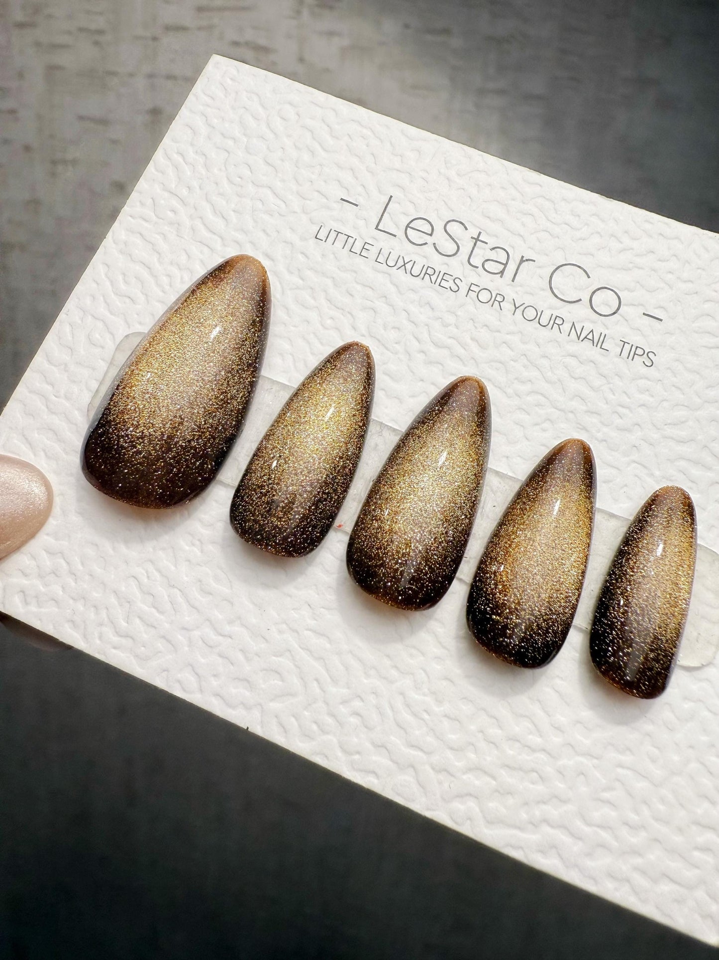 Timed Offer 4 For 3) Handmade Press On Eclipse Gold Cat Eye Gel Acrylic Nails