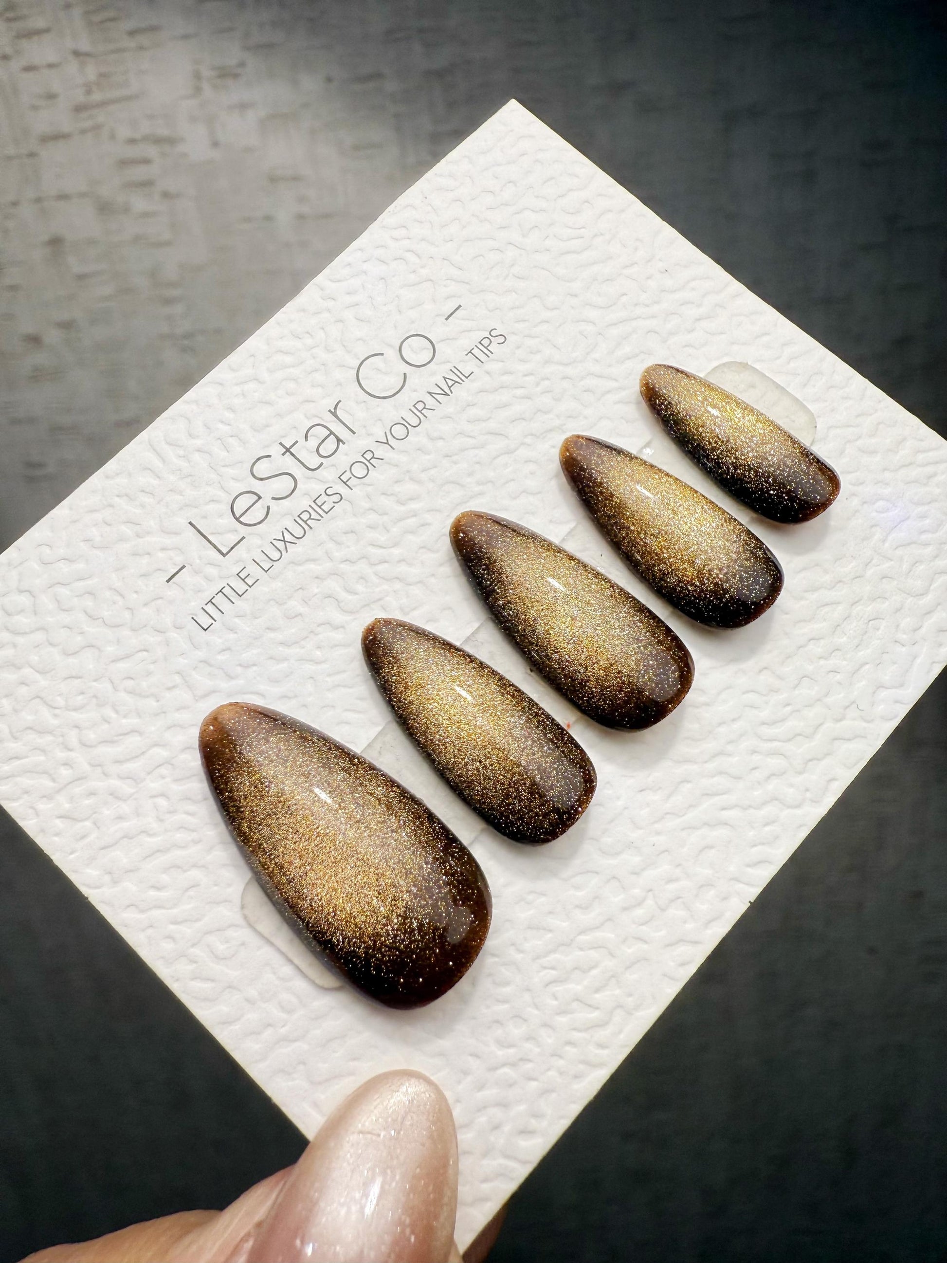 Timed Offer 4 For 3) Handmade Press On Eclipse Gold Cat Eye Gel Acrylic Nails