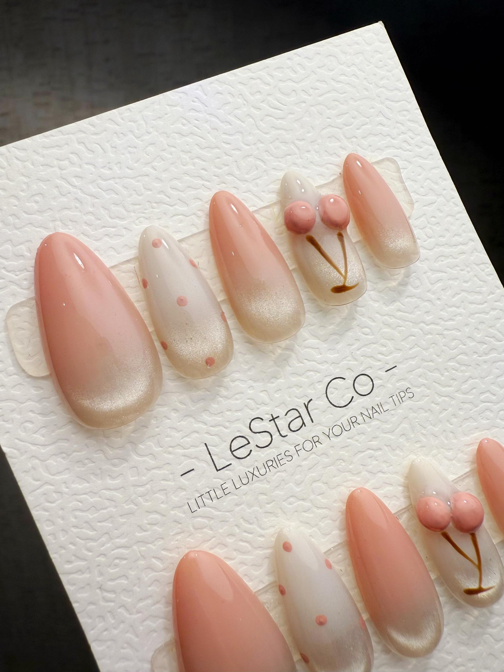 Handmade Cat Eye Gel Press On Nails: Cherry Milk