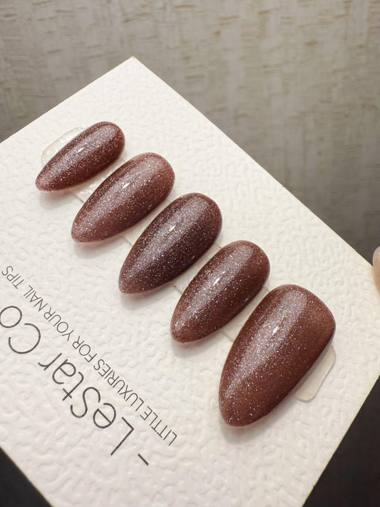 Handmade Press On Cocoa Glow Veil Gel Acrylic Nails 4for3 Timed Offer