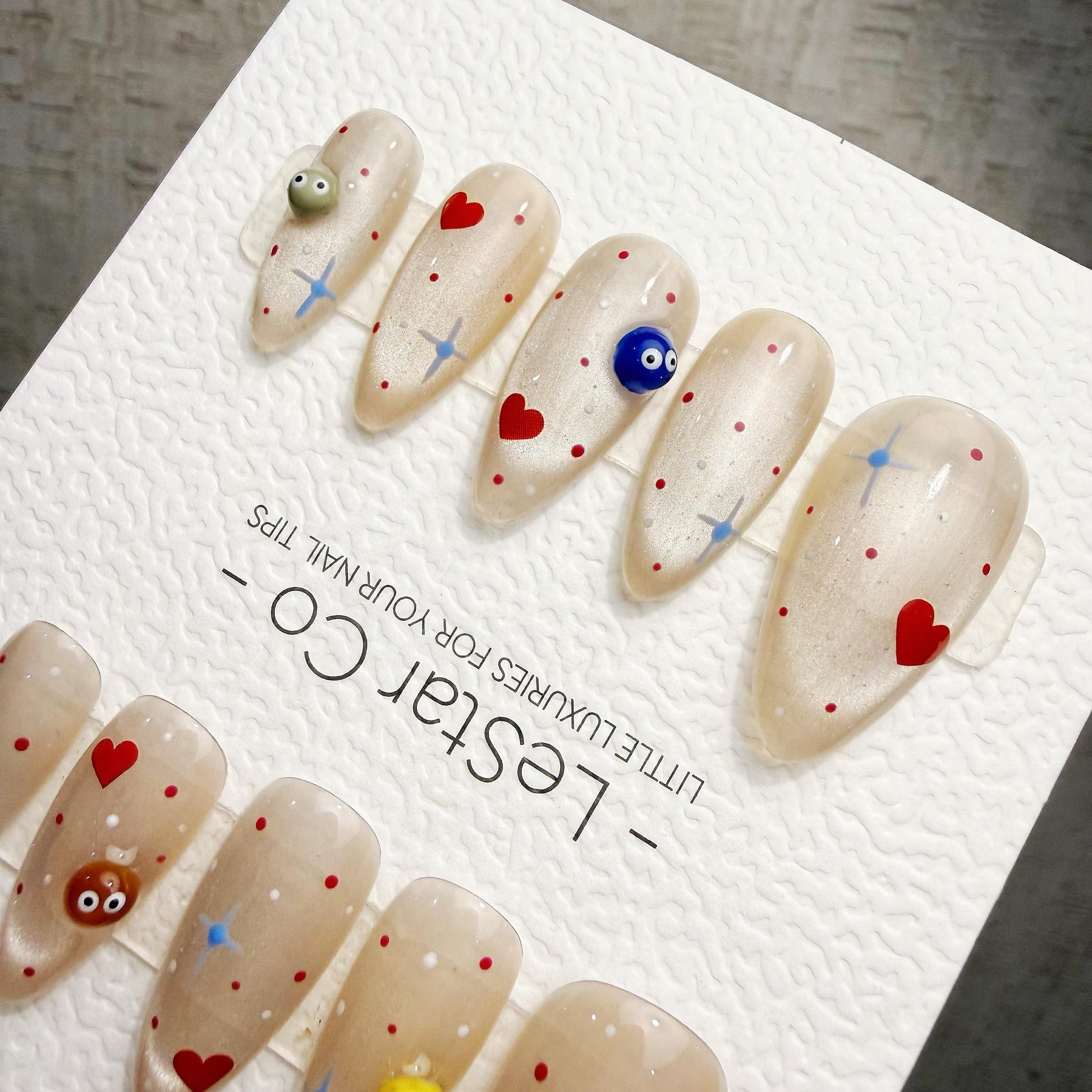 Timed Offer 4 For 3) Handmade Press On Tiny Heart Galaxy Gel Acrylic Nails