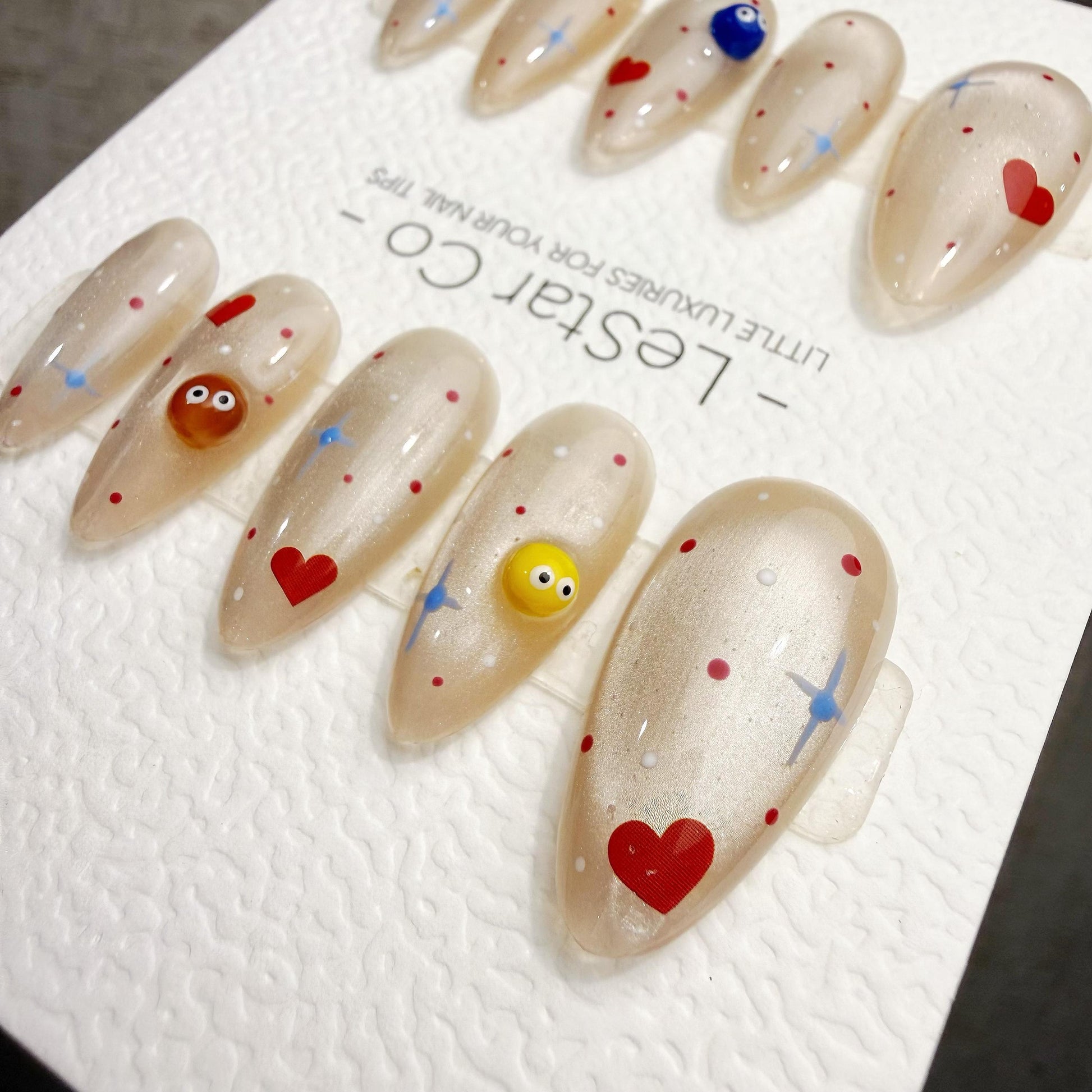Timed Offer 4 For 3) Handmade Press On Tiny Heart Galaxy Gel Acrylic Nails