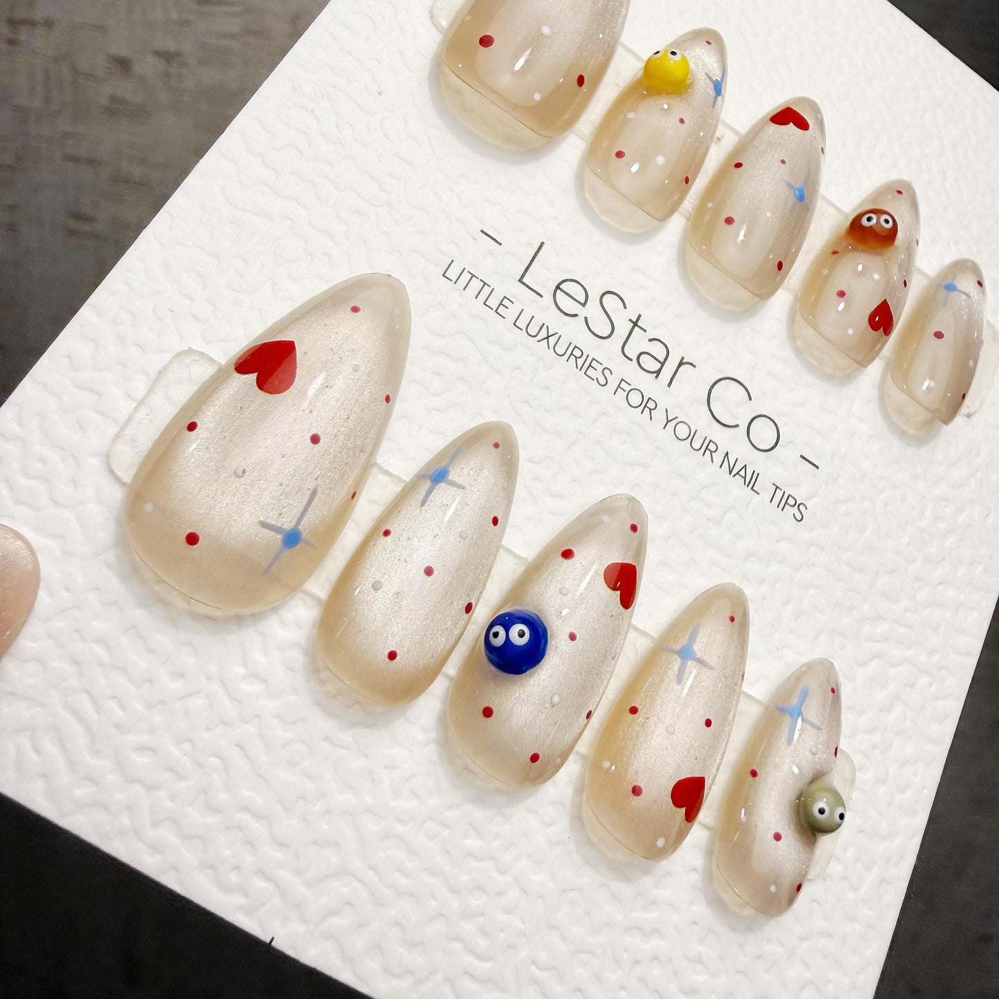 Timed Offer 4 For 3) Handmade Press On Tiny Heart Galaxy Gel Acrylic Nails