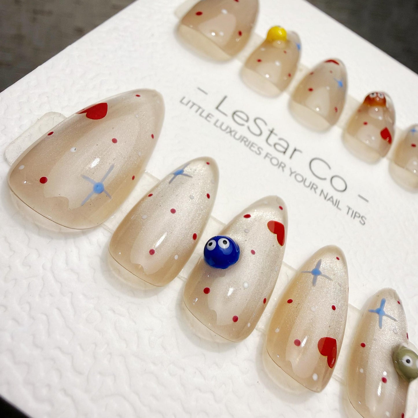 Timed Offer 4 For 3) Handmade Press On Tiny Heart Galaxy Gel Acrylic Nails