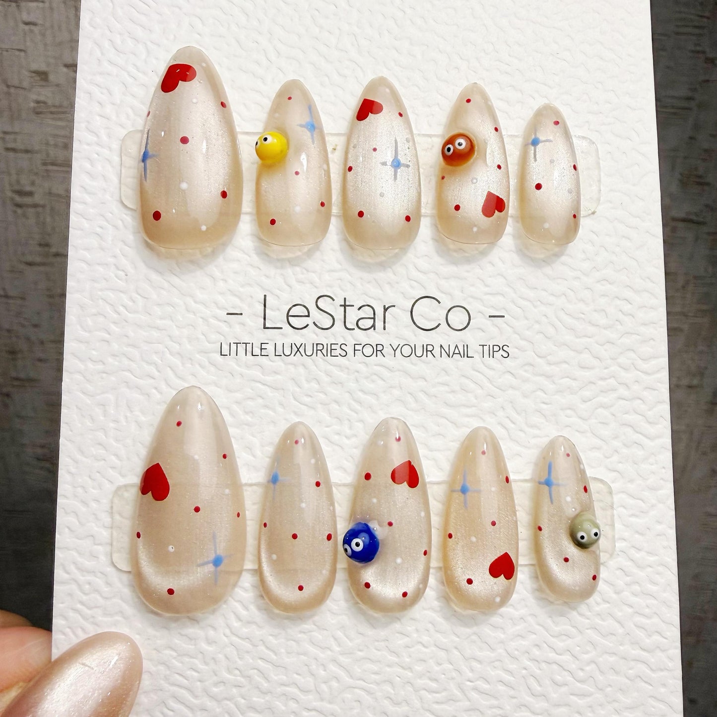 Timed Offer 4 For 3) Handmade Press On Tiny Heart Galaxy Gel Acrylic Nails