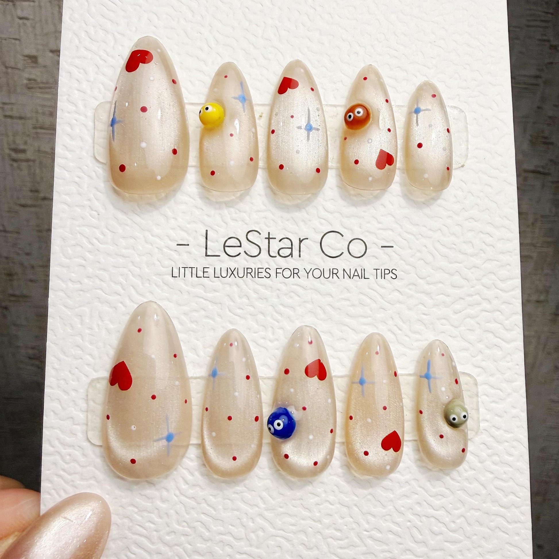 Timed Offer 4 For 3) Handmade Press On Tiny Heart Galaxy Gel Acrylic Nails