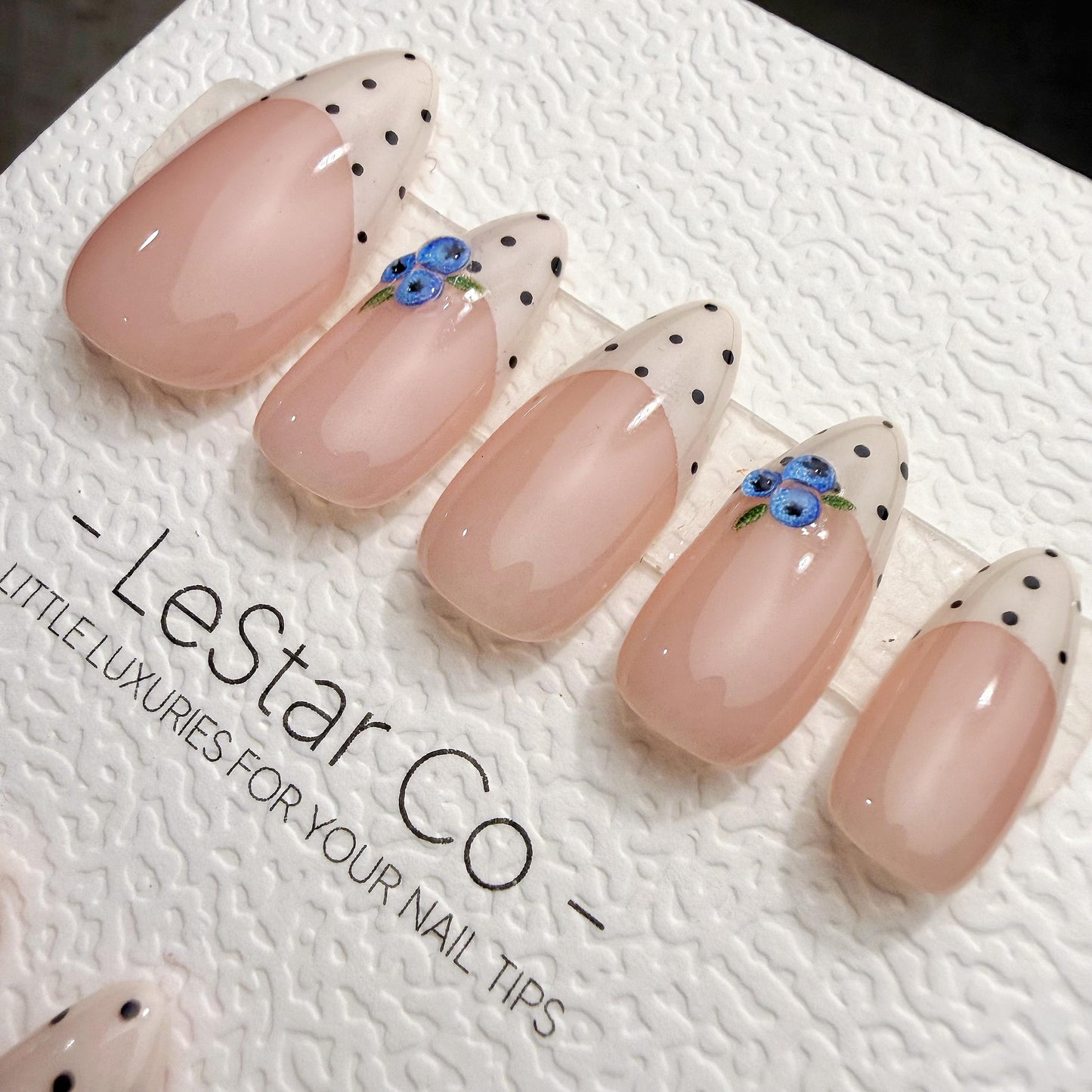Timed Offer 4 For 3) Handmade Press On Blueberry Picnic Gel Acrylic Nails