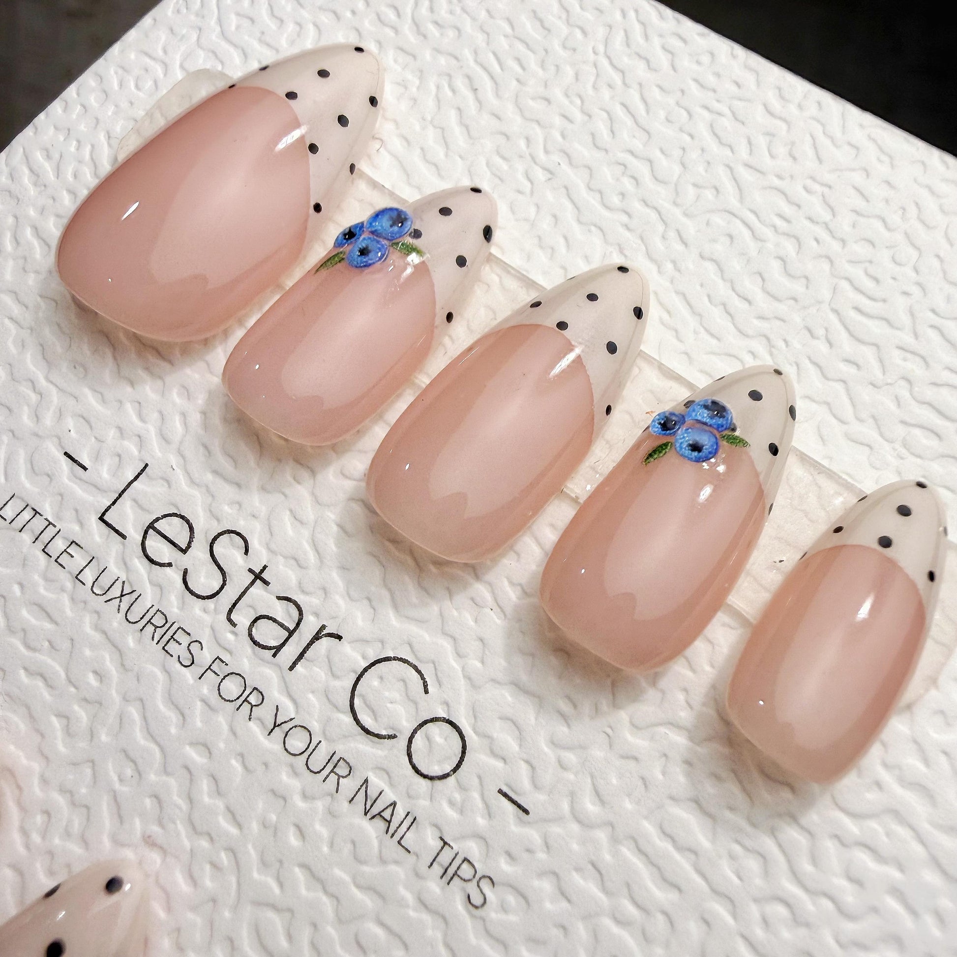 Timed Offer 4 For 3) Handmade Press On Blueberry Picnic Gel Acrylic Nails