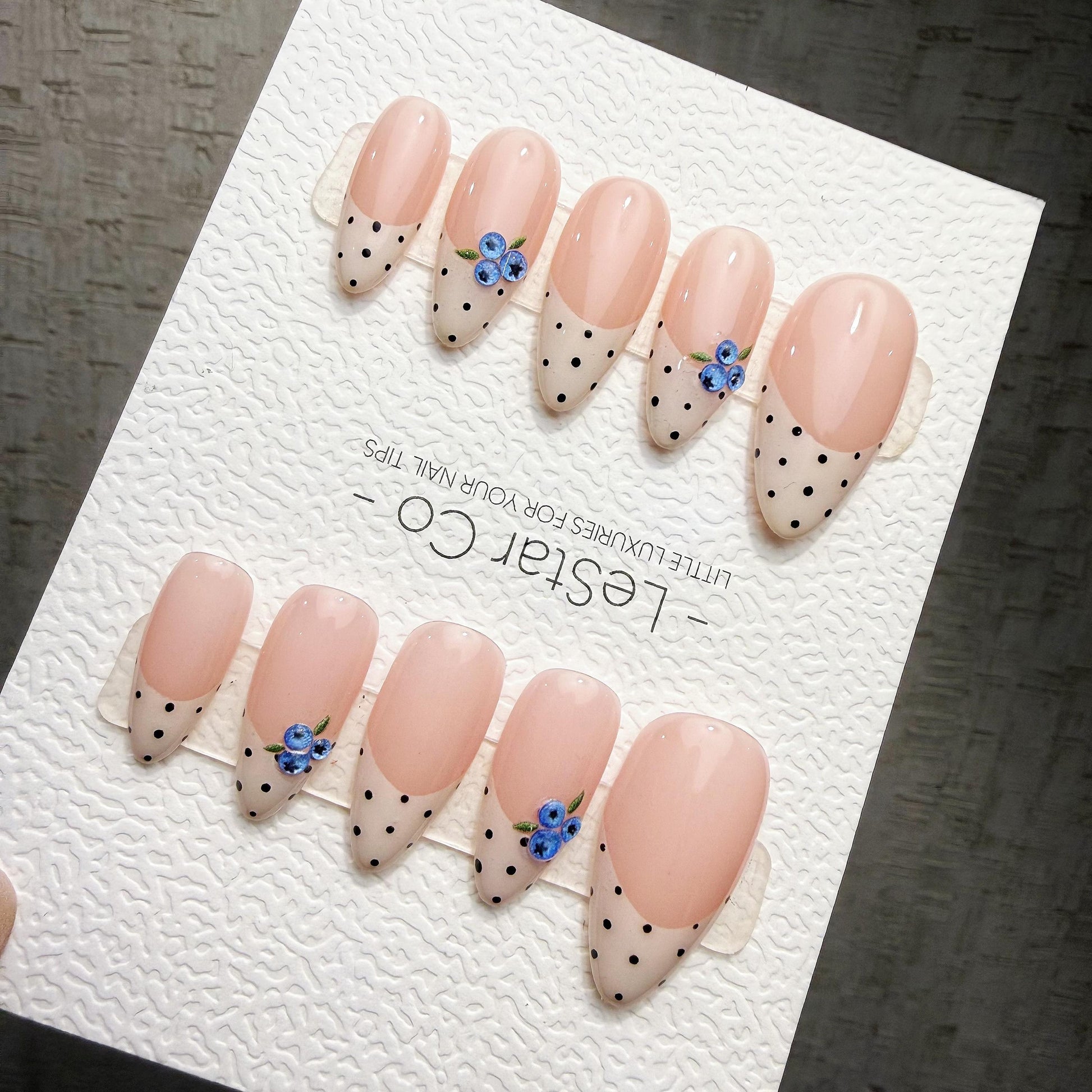 Timed Offer 4 For 3) Handmade Press On Blueberry Picnic Gel Acrylic Nails